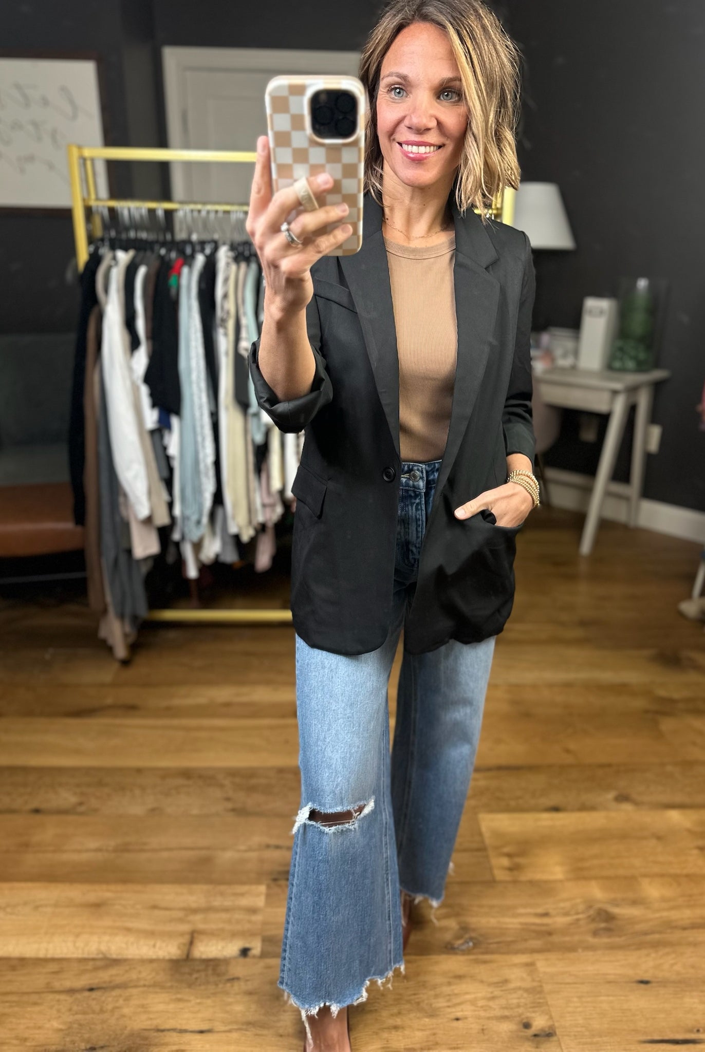 Heard It Here First Blazer - Black-The Workshop-Anna Kaytes Boutique, Women's Fashion Boutique in Grinnell, Iowa