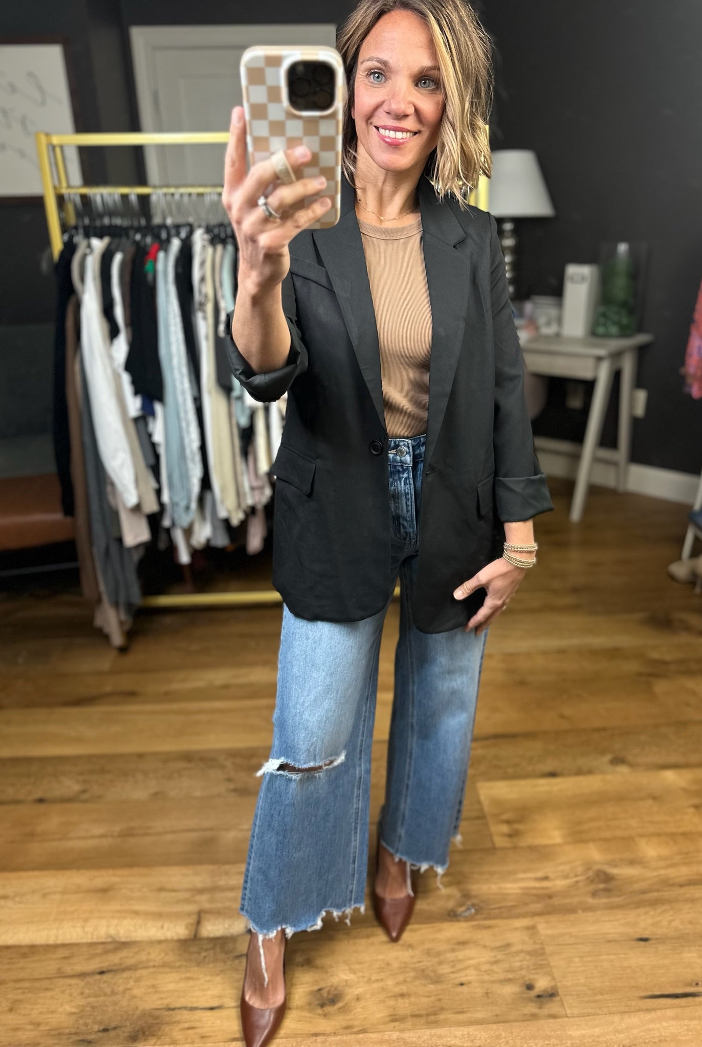 Heard It Here First Blazer - Black-The Workshop-Anna Kaytes Boutique, Women's Fashion Boutique in Grinnell, Iowa