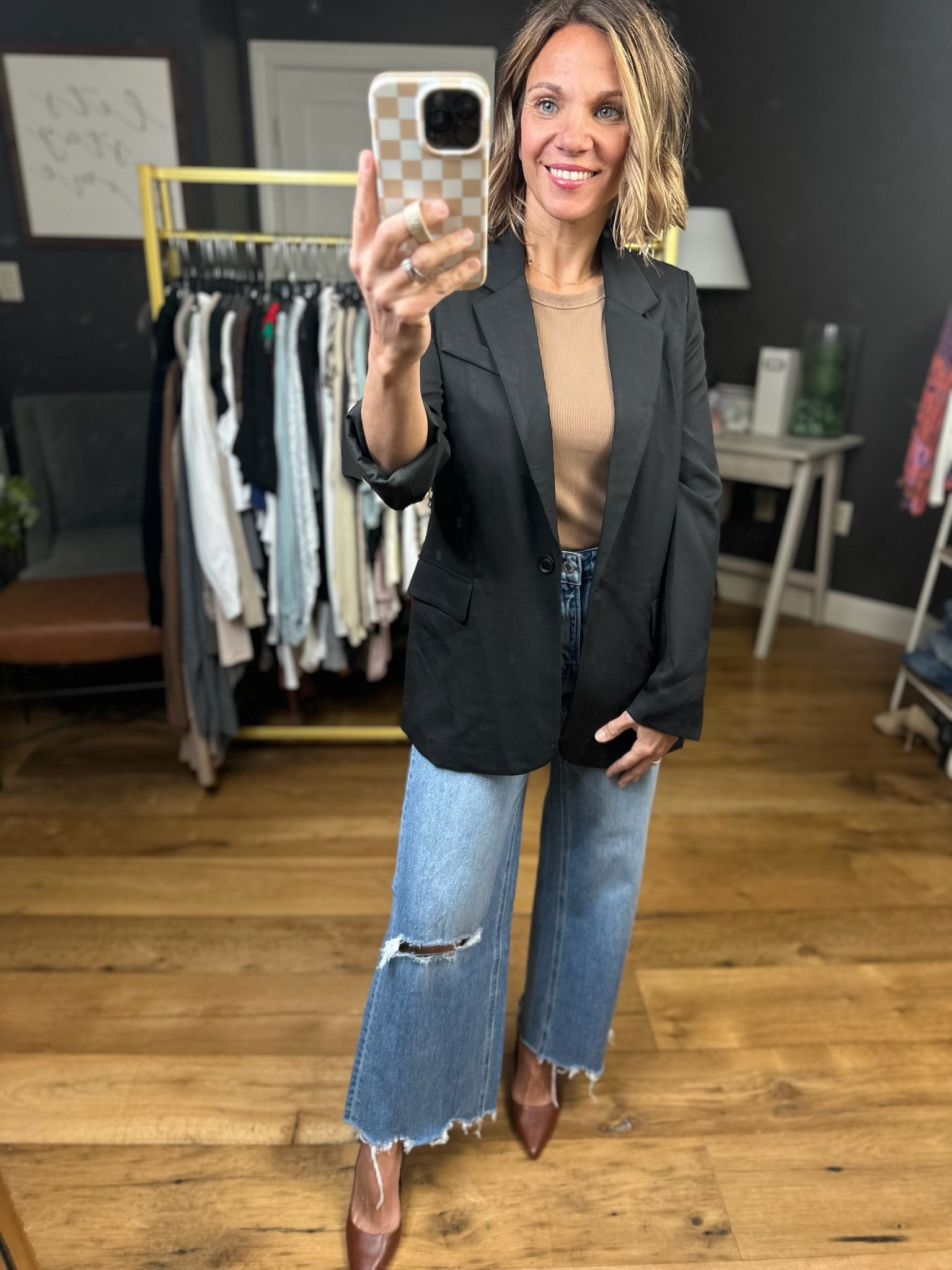 Heard It Here First Blazer - Black-The Workshop-Anna Kaytes Boutique, Women's Fashion Boutique in Grinnell, Iowa