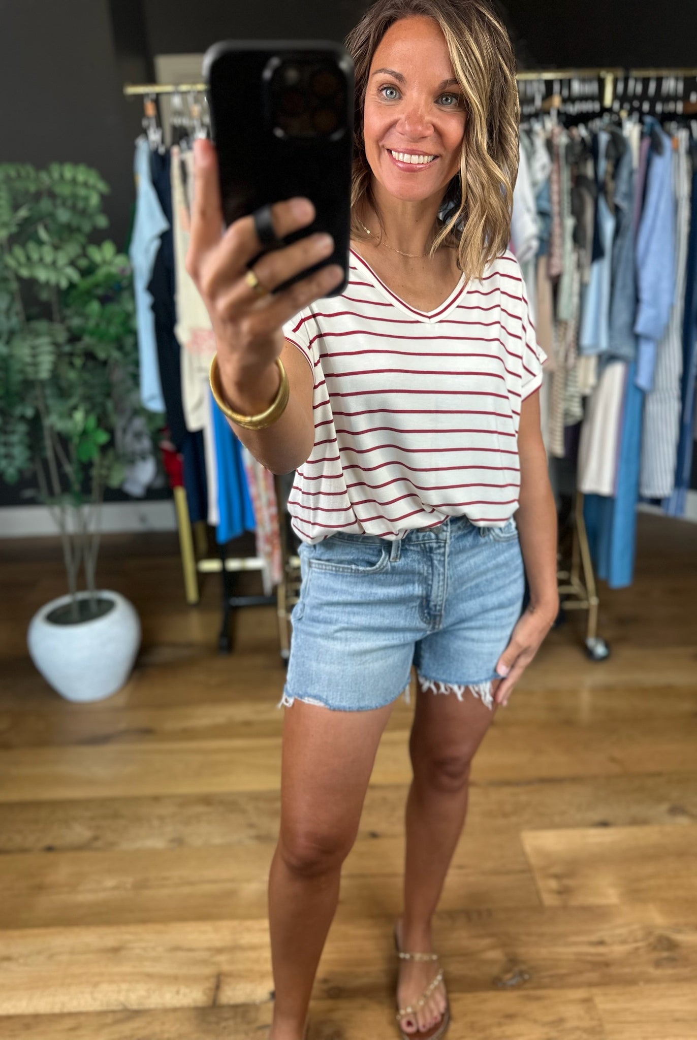 Feels This Good Striped V-Neck Tee-Short Sleeves-Staccato-Anna Kaytes Boutique, Women's Fashion Boutique in Grinnell, Iowa