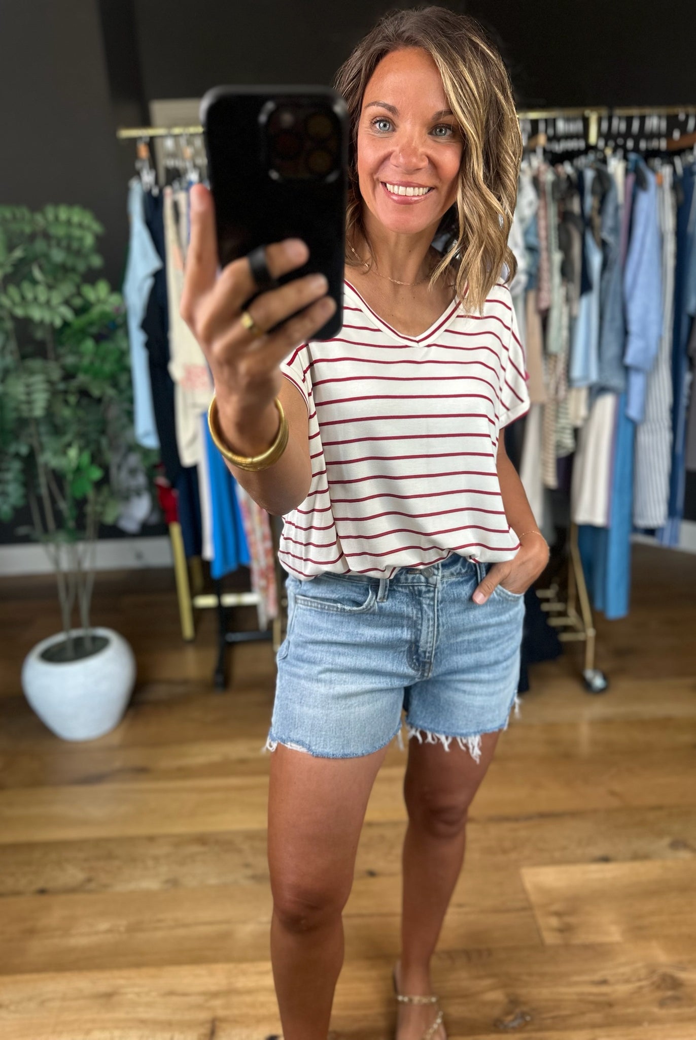 Feels This Good Striped V-Neck Tee-Short Sleeves-Staccato-Anna Kaytes Boutique, Women's Fashion Boutique in Grinnell, Iowa