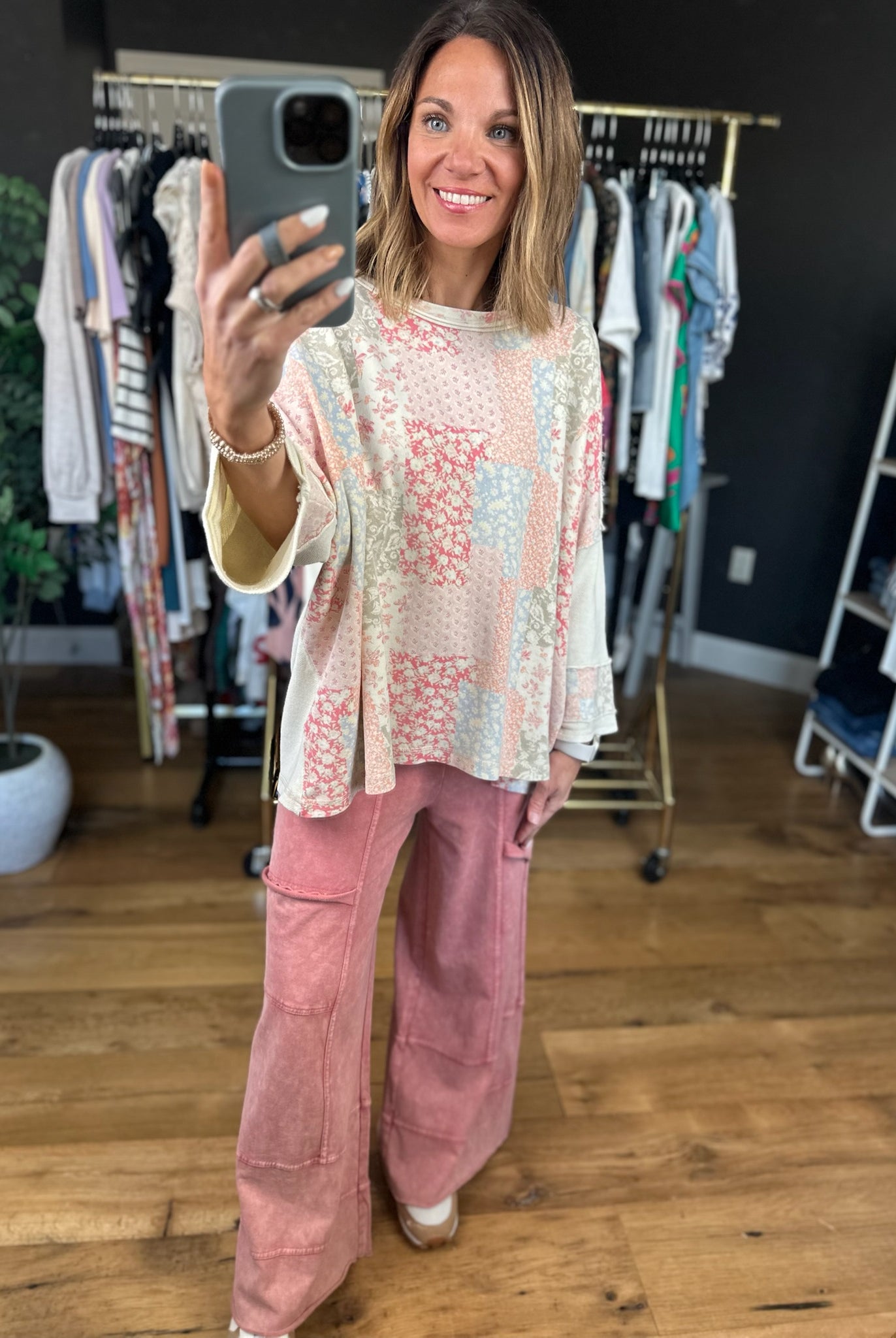 What To Say Patchwork Top-Short Sleeves-Easel-Anna Kaytes Boutique, Women's Fashion Boutique in Grinnell, Iowa