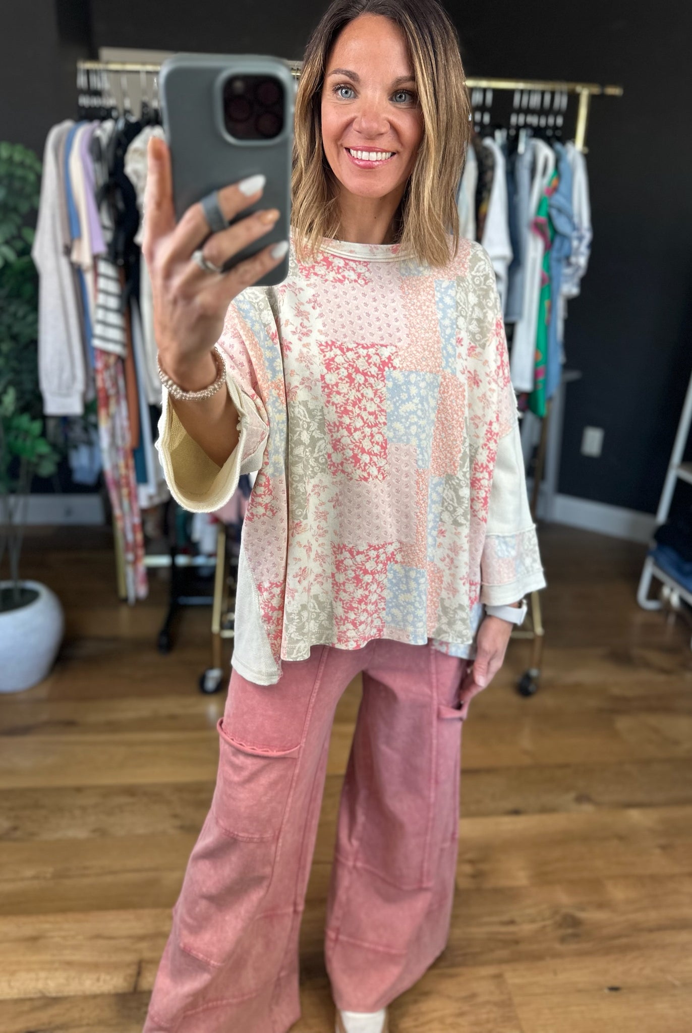 What To Say Patchwork Top-Short Sleeves-Easel-Anna Kaytes Boutique, Women's Fashion Boutique in Grinnell, Iowa