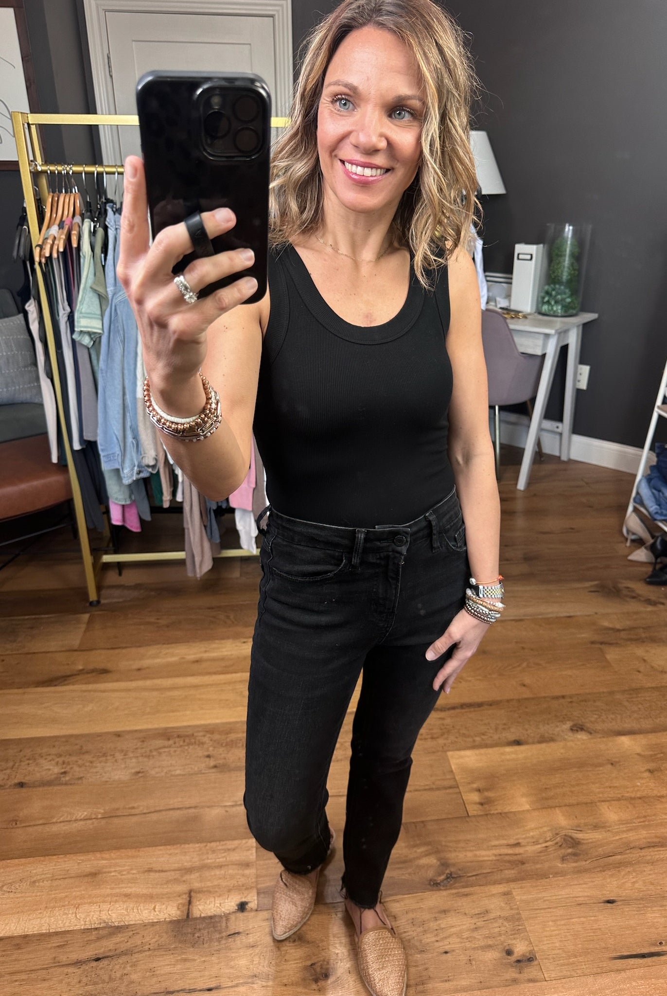 On My Side Scoop-Neck Ribbed Bodysuit - Black-Bodysuits-Mono B KT-B8117-Anna Kaytes Boutique, Women's Fashion Boutique in Grinnell, Iowa