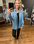 Not Giving Up Tencel Button-Down Top - Medium Wash-Long Sleeves-Be cool 19090-Anna Kaytes Boutique, Women's Fashion Boutique in Grinnell, Iowa