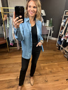 Not Giving Up Tencel Button-Down Top - Medium Wash-Long Sleeves-Be cool 19090-Anna Kaytes Boutique, Women's Fashion Boutique in Grinnell, Iowa