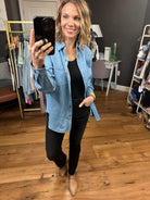 Not Giving Up Tencel Button-Down Top - Medium Wash-Long Sleeves-Be cool 19090-Anna Kaytes Boutique, Women's Fashion Boutique in Grinnell, Iowa