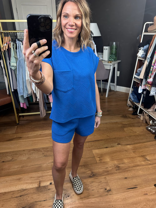 Once In A Blue Moon Textured Short + Pocket Top Set - Royal-Entro T22411 P22411-Anna Kaytes Boutique, Women's Fashion Boutique in Grinnell, Iowa