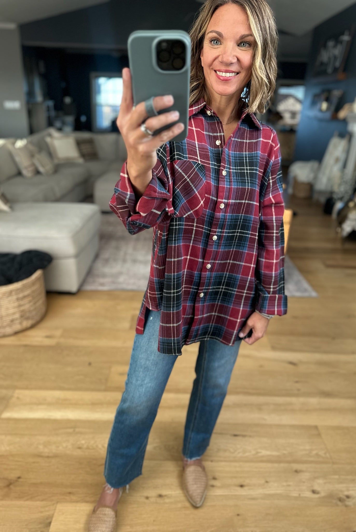 Long Road Ahead Oversized Plaid Flannel-Sweaters-Aemi & Co-Anna Kaytes Boutique, Women's Fashion Boutique in Grinnell, Iowa
