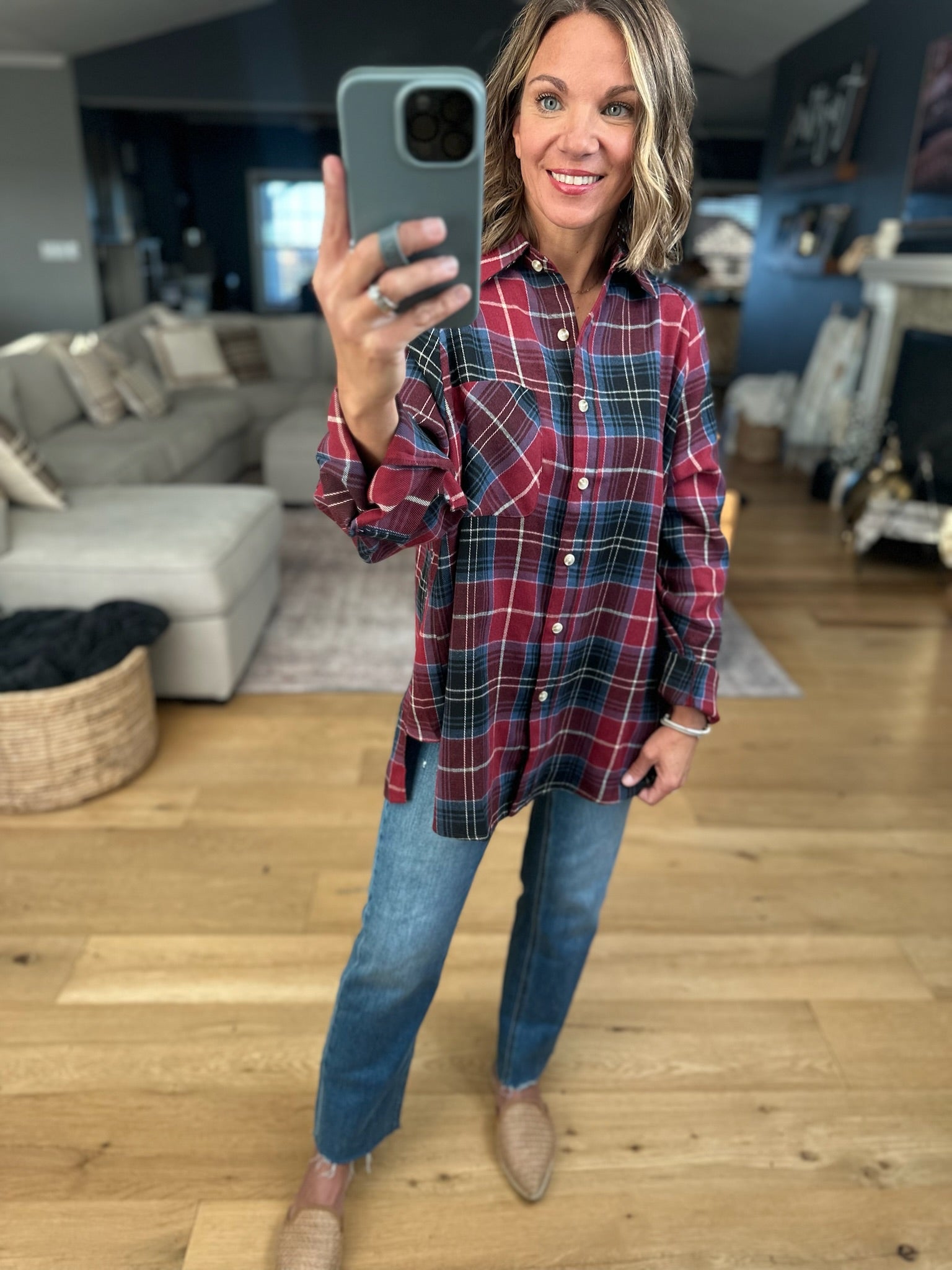 Long Road Ahead Oversized Plaid Flannel-Sweaters-Aemi & Co-Anna Kaytes Boutique, Women's Fashion Boutique in Grinnell, Iowa