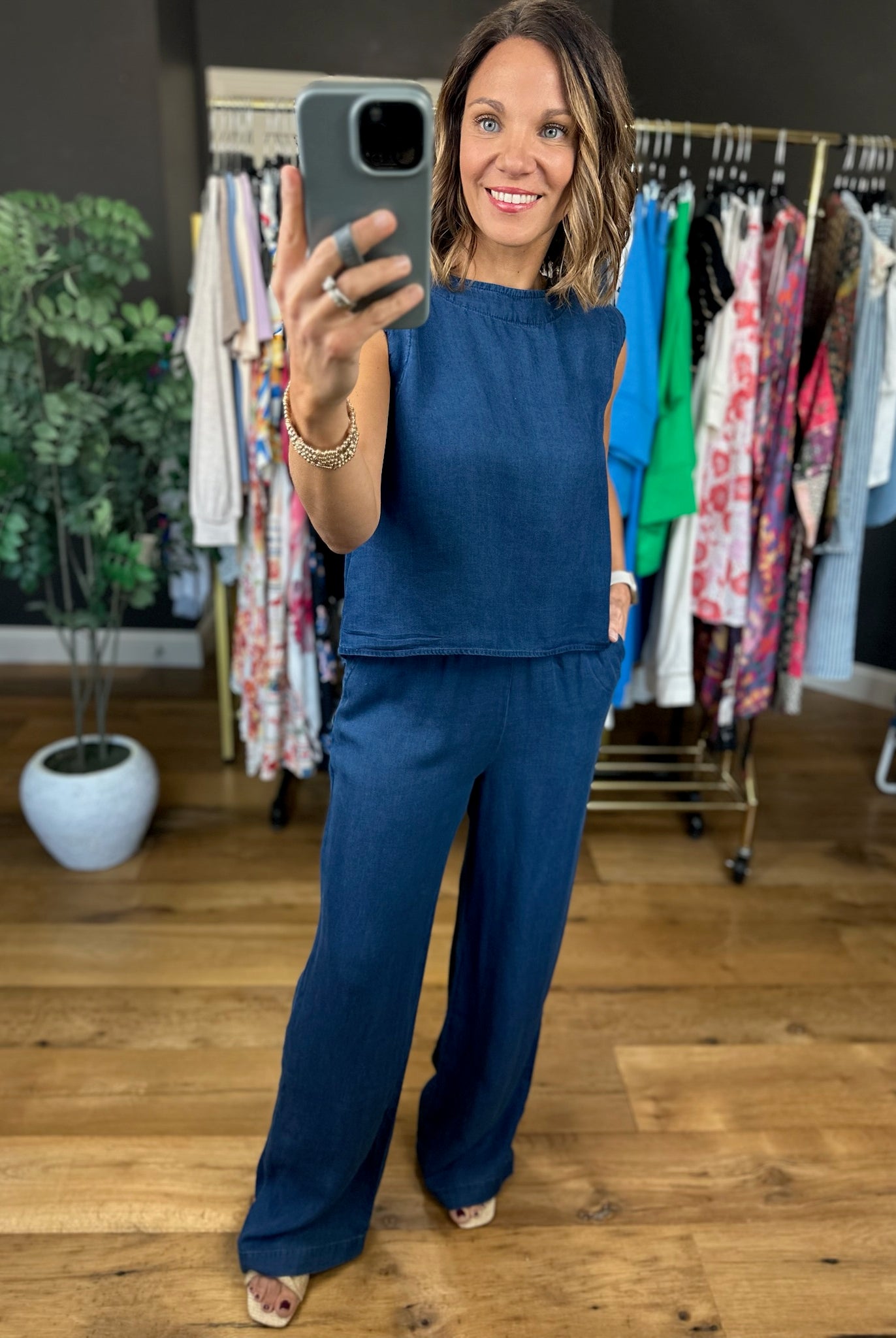 Out Of The Gate Chambray 2-Piece Set-Pants-Anna Kaytes Boutique-Anna Kaytes Boutique, Women's Fashion Boutique in Grinnell, Iowa