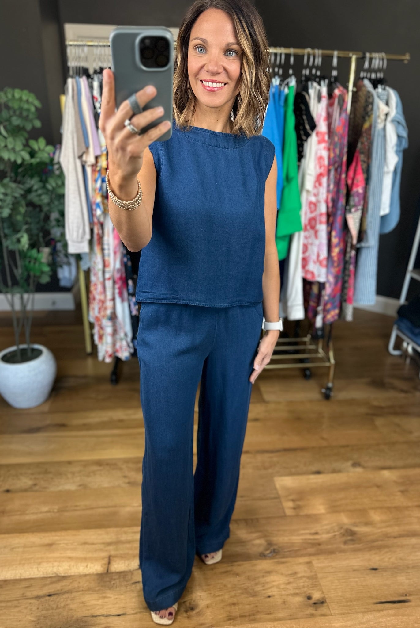 Out Of The Gate Chambray 2-Piece Set-Pants-Anna Kaytes Boutique-Anna Kaytes Boutique, Women's Fashion Boutique in Grinnell, Iowa