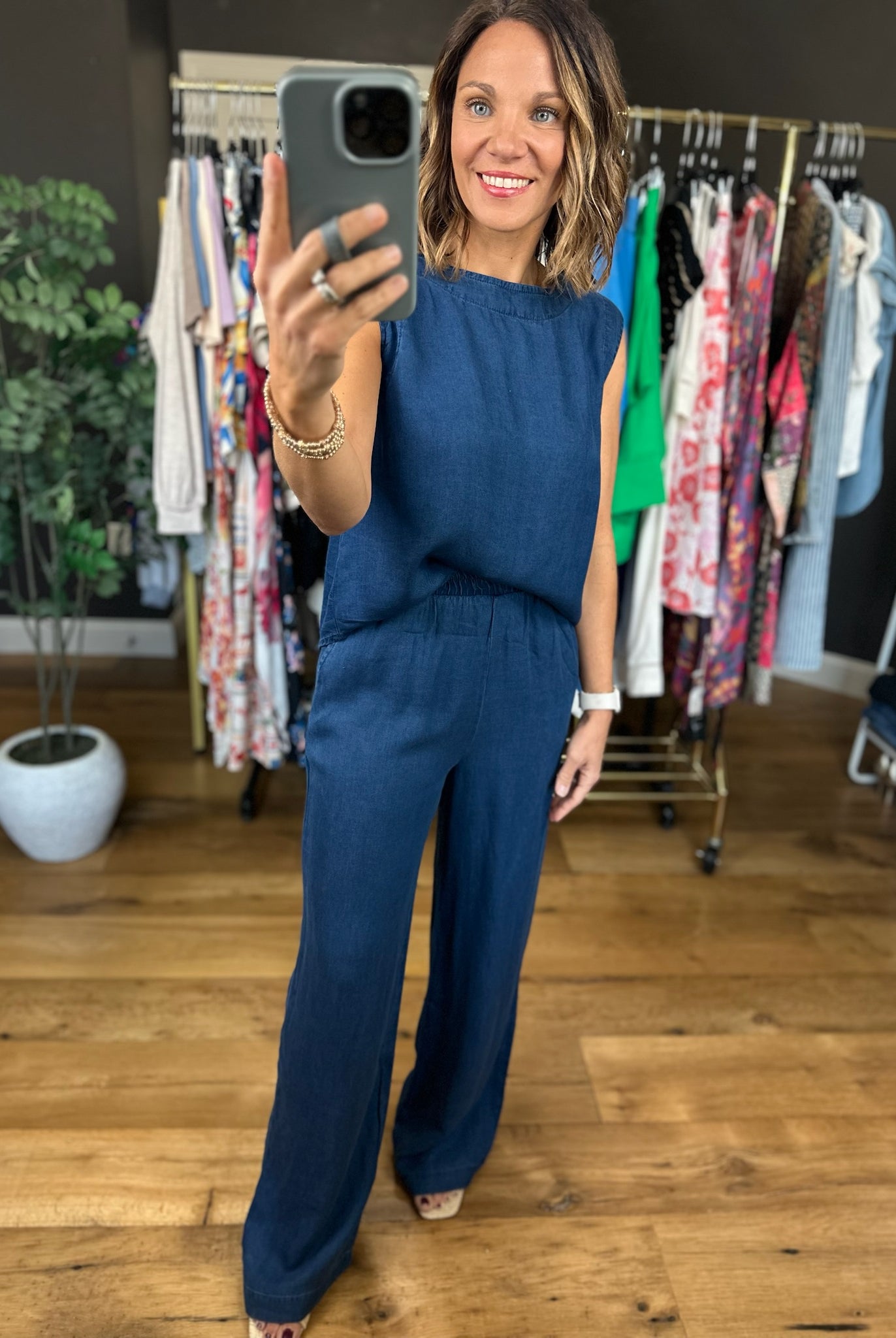 Out Of The Gate Chambray 2-Piece Set-Pants-Anna Kaytes Boutique-Anna Kaytes Boutique, Women's Fashion Boutique in Grinnell, Iowa