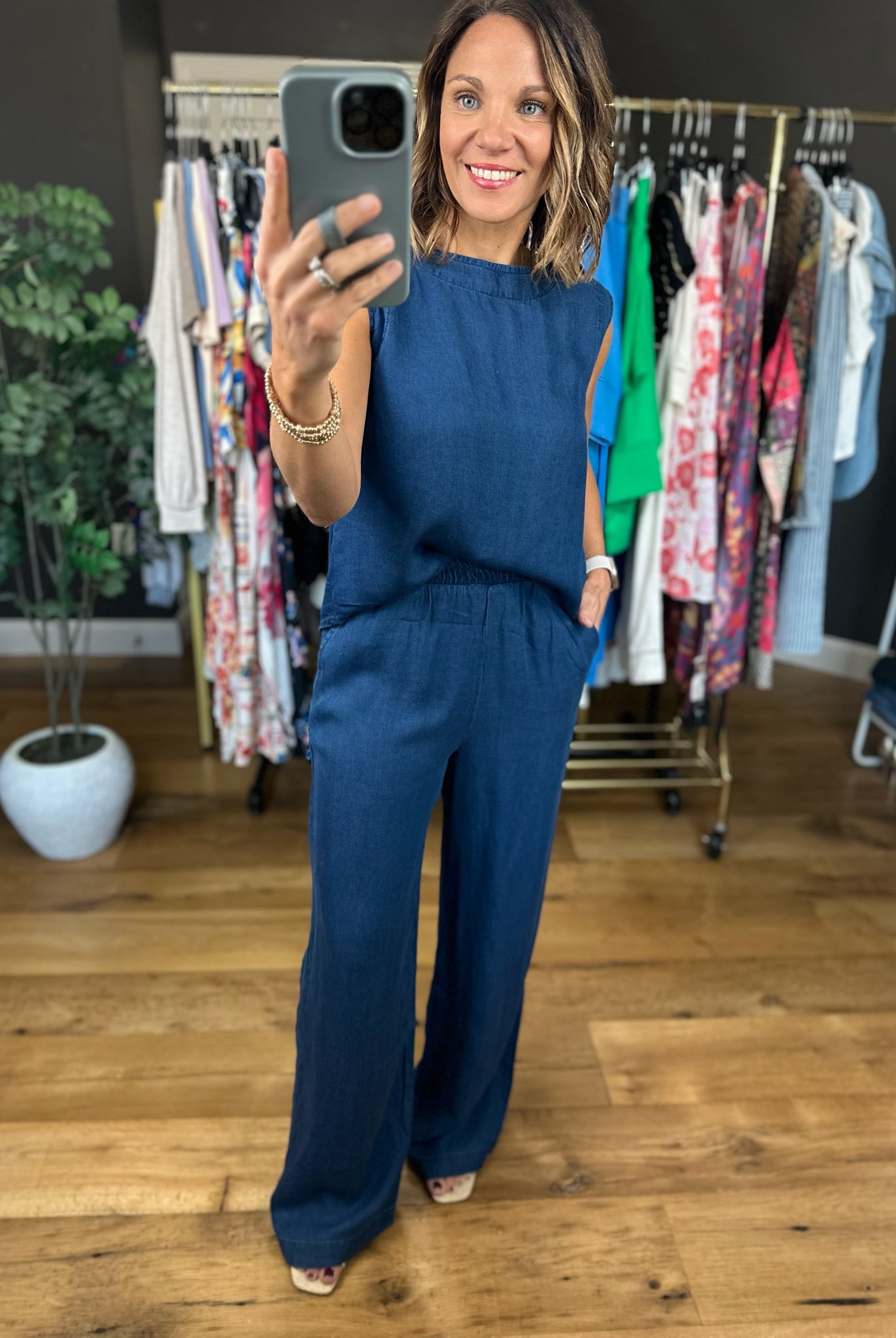 Out Of The Gate Chambray 2-Piece Set-Pants-Anna Kaytes Boutique-Anna Kaytes Boutique, Women's Fashion Boutique in Grinnell, Iowa