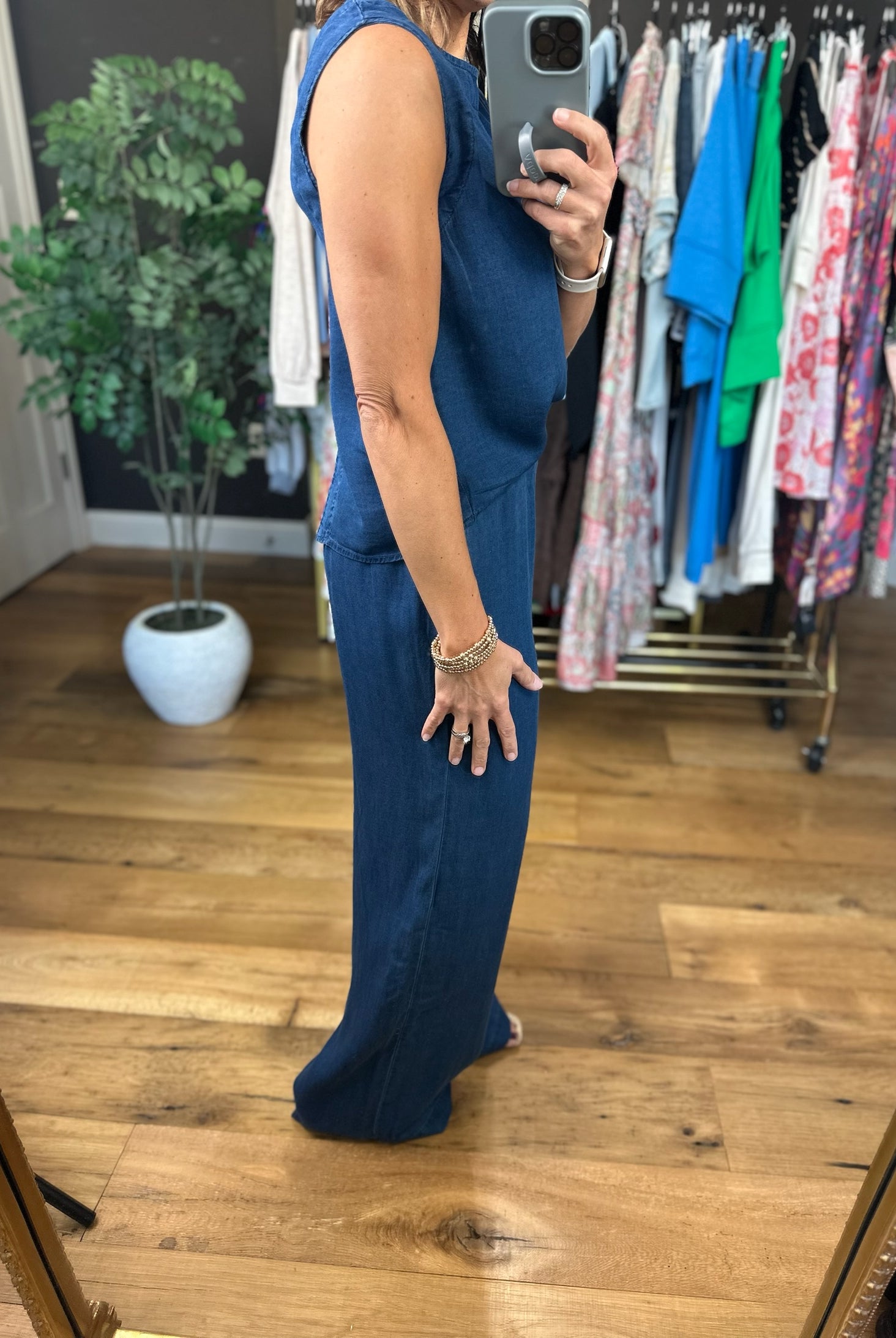 Out Of The Gate Chambray 2-Piece Set-Pants-Anna Kaytes Boutique-Anna Kaytes Boutique, Women's Fashion Boutique in Grinnell, Iowa