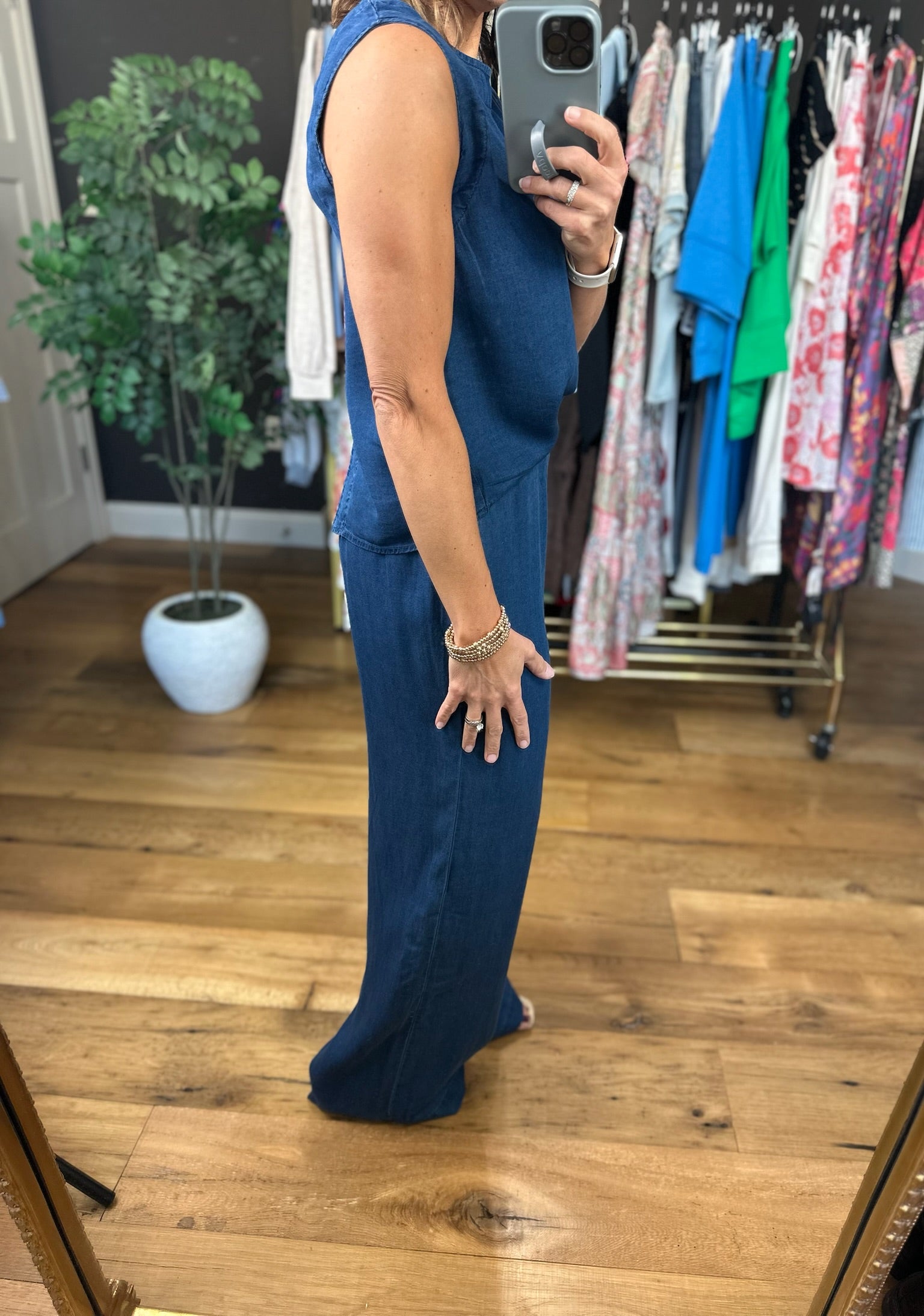 Out Of The Gate Chambray 2-Piece Set-Pants-Anna Kaytes Boutique-Anna Kaytes Boutique, Women's Fashion Boutique in Grinnell, Iowa