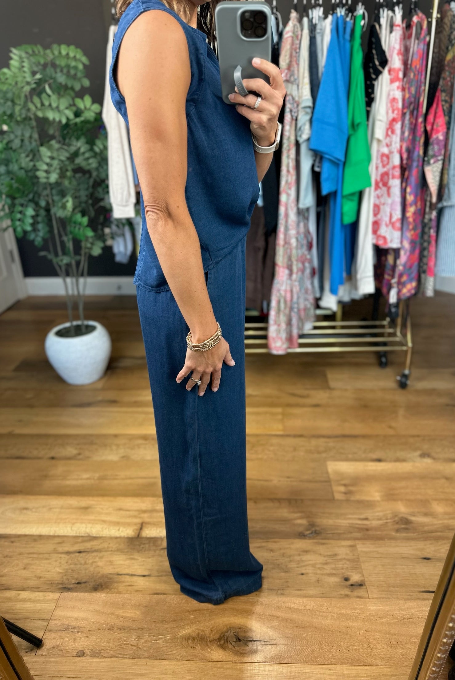 Out Of The Gate Chambray 2-Piece Set-Pants-Anna Kaytes Boutique-Anna Kaytes Boutique, Women's Fashion Boutique in Grinnell, Iowa