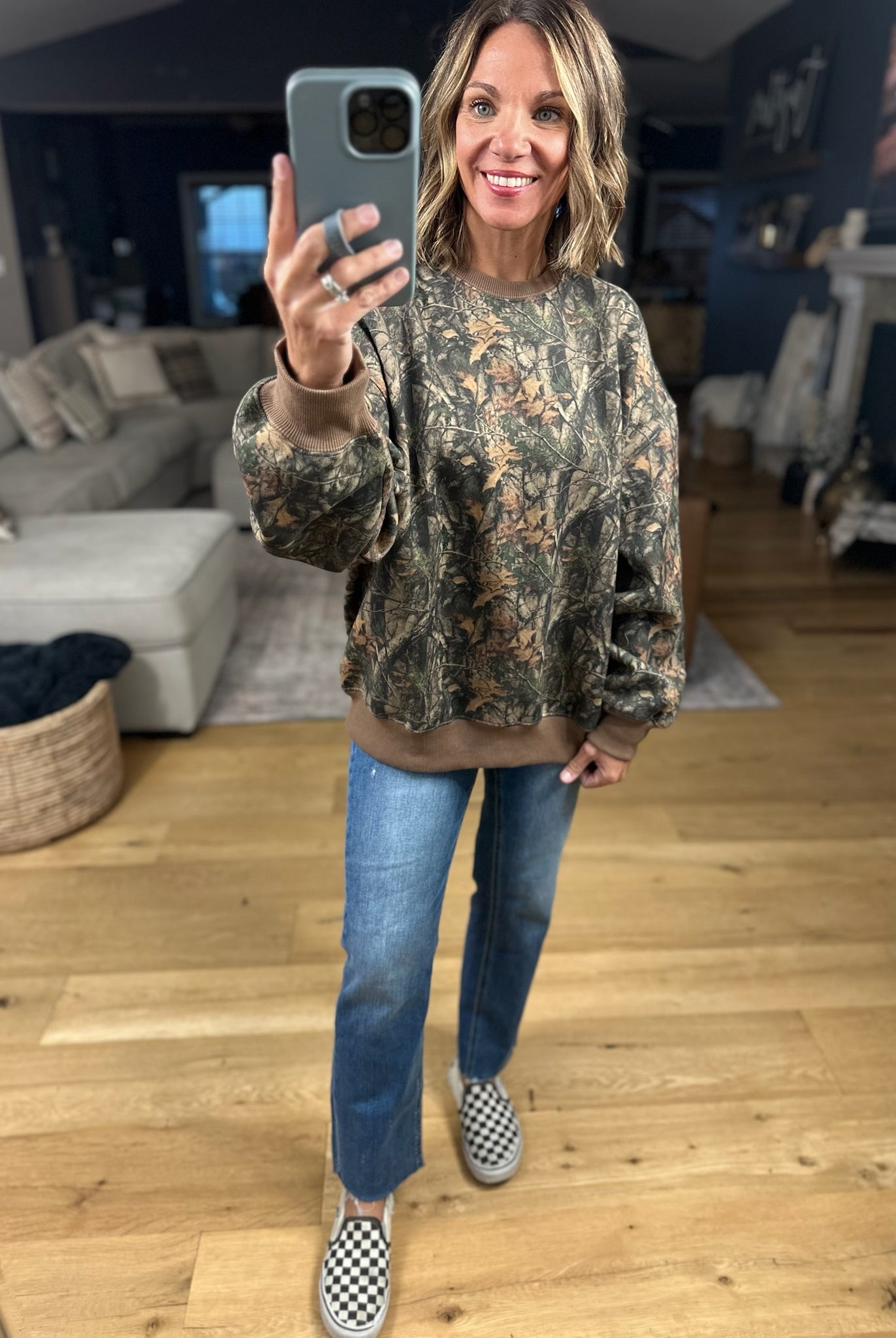 Looking For You Camo Crewneck-Sweaters-TicToc-Anna Kaytes Boutique, Women's Fashion Boutique in Grinnell, Iowa