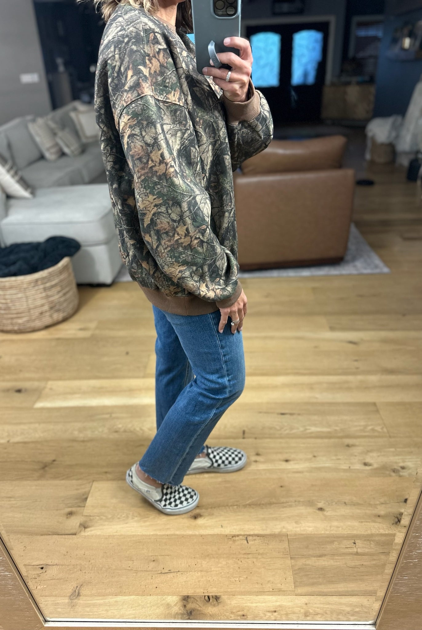 Looking For You Camo Crewneck-Sweaters-TicToc-Anna Kaytes Boutique, Women's Fashion Boutique in Grinnell, Iowa