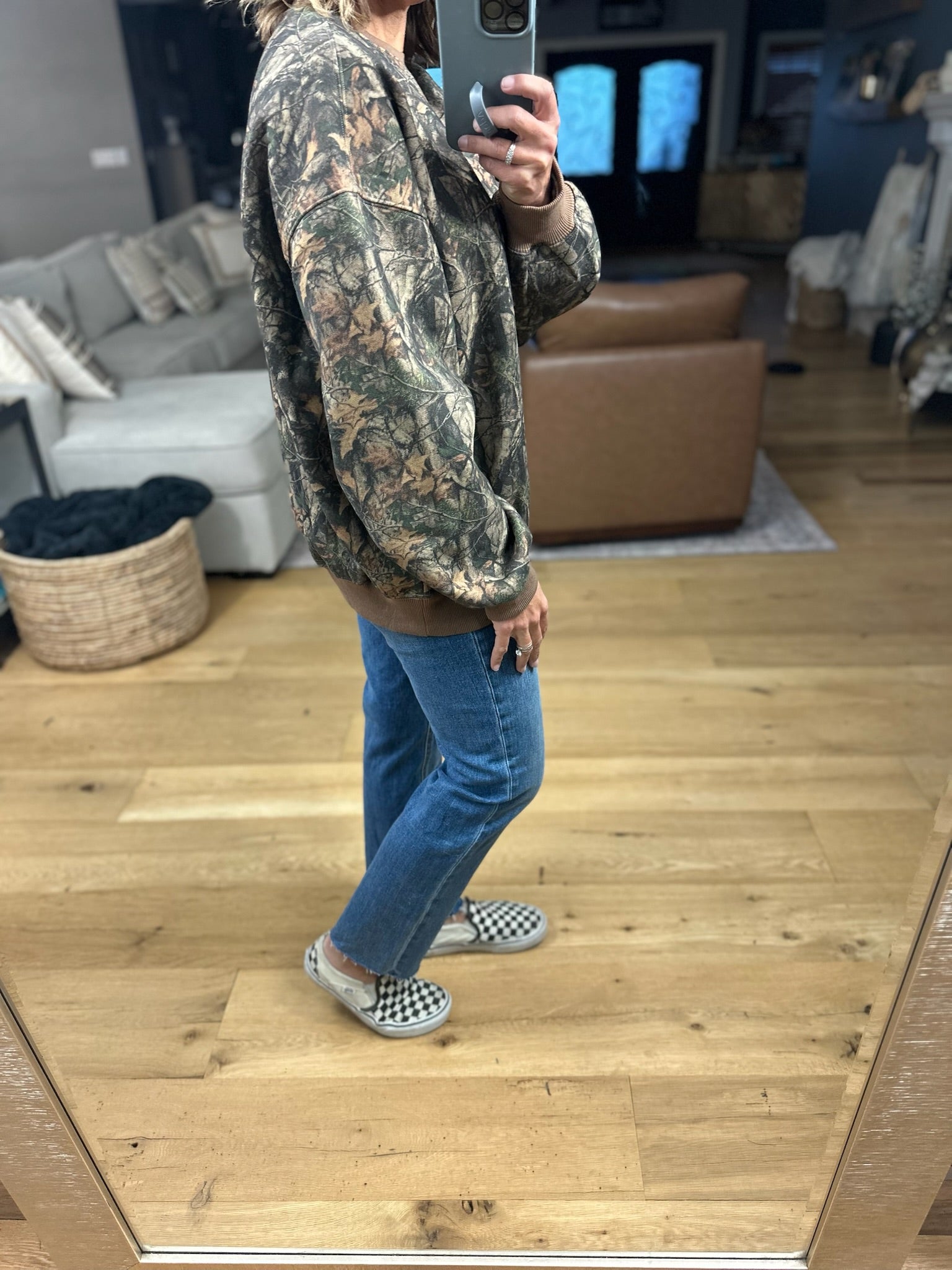 Looking For You Camo Crewneck-Sweaters-TicToc-Anna Kaytes Boutique, Women's Fashion Boutique in Grinnell, Iowa