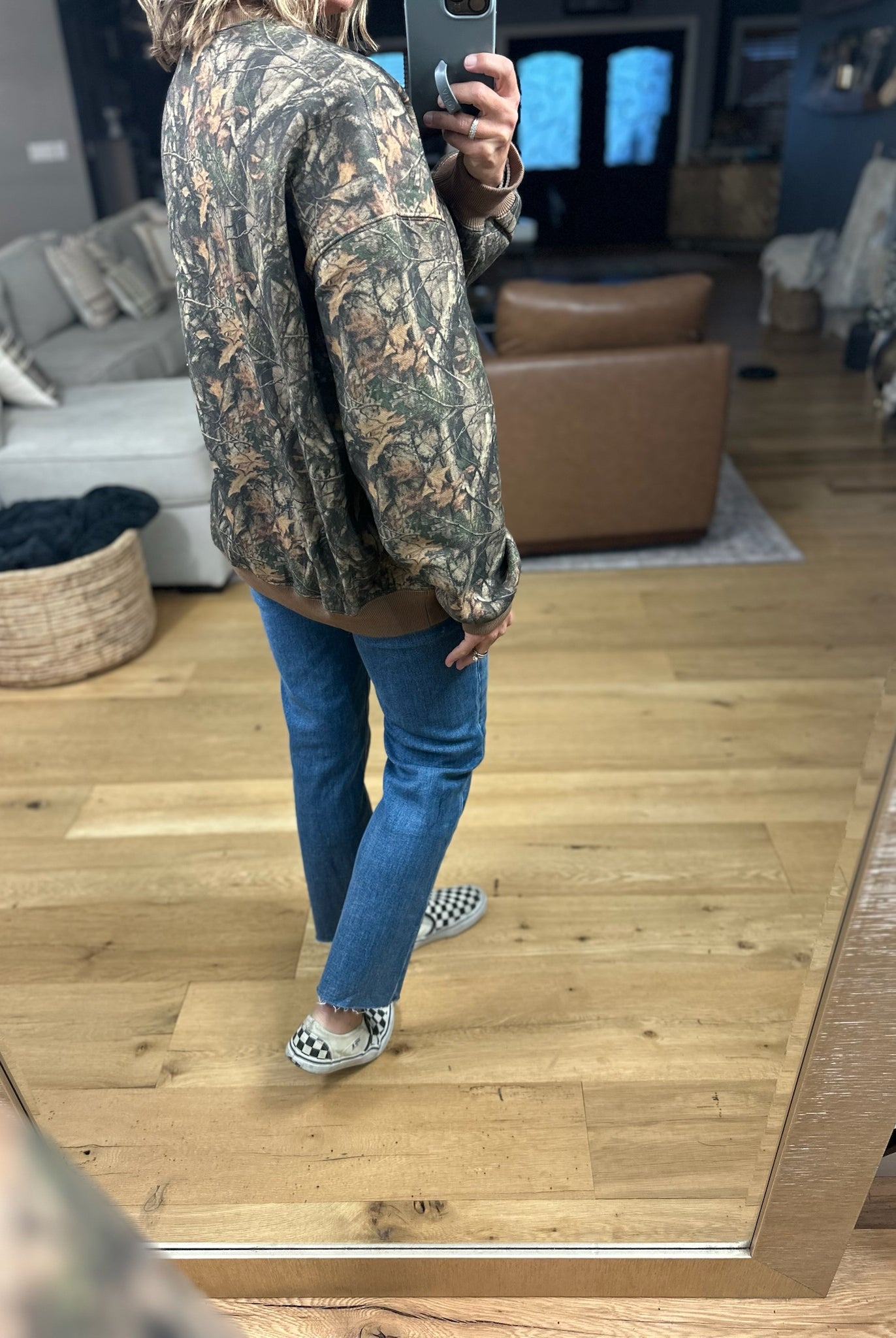 Looking For You Camo Crewneck-Sweaters-TicToc-Anna Kaytes Boutique, Women's Fashion Boutique in Grinnell, Iowa