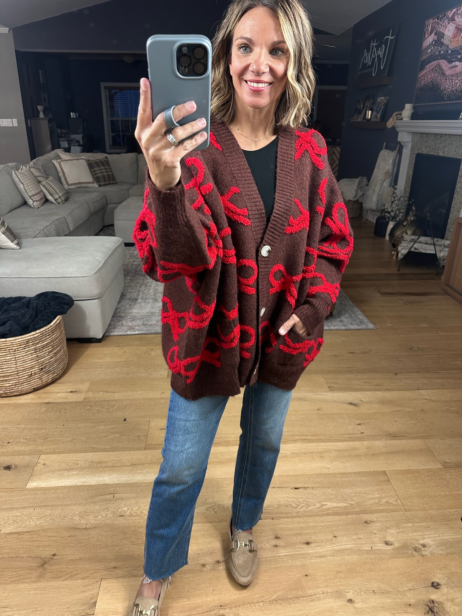 All Wrapped Up Bow Cardigan-Sweaters-Bucketlist-Anna Kaytes Boutique, Women's Fashion Boutique in Grinnell, Iowa