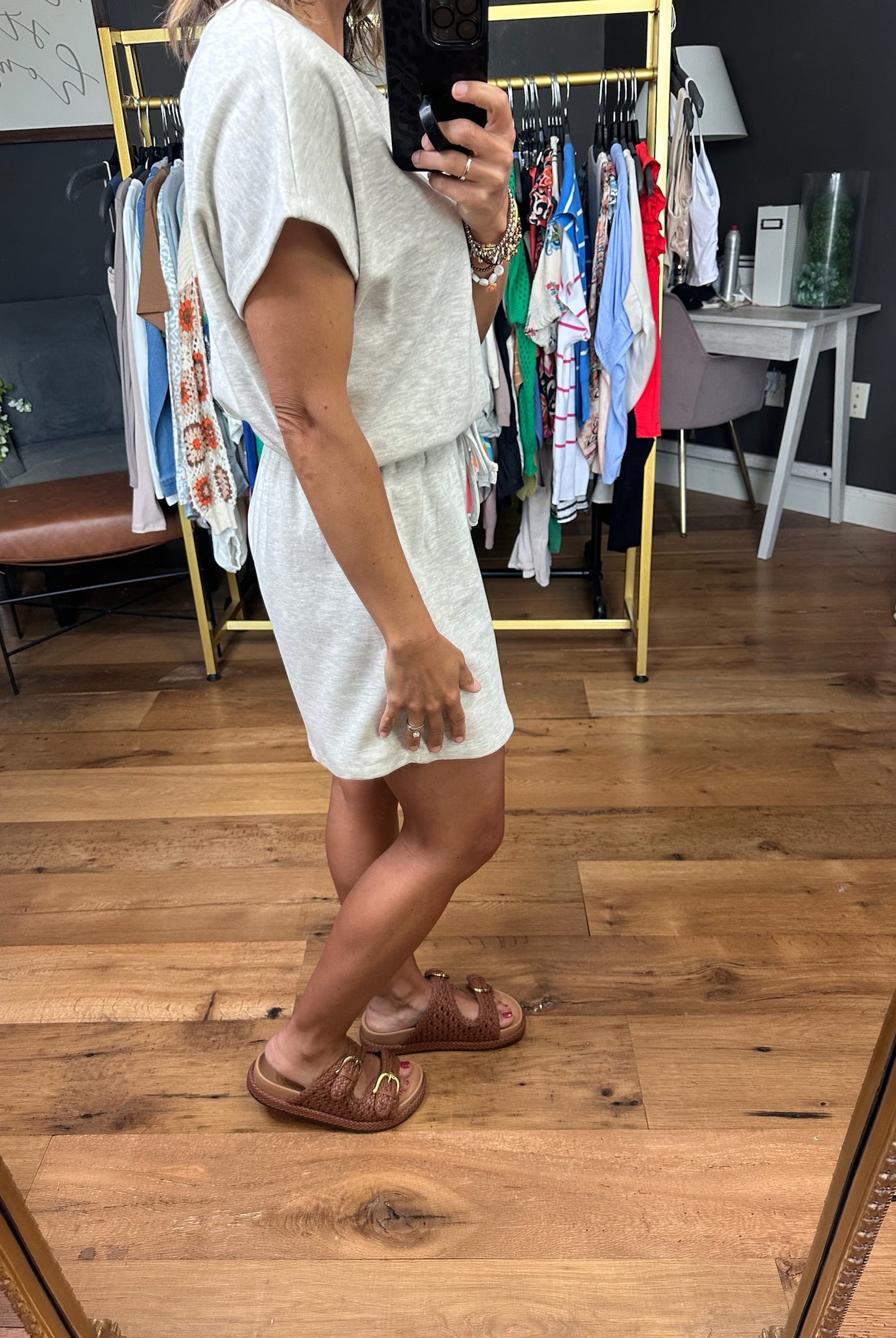 Sharing Stories Tie-Waist Romper - Heather Grey-Rompers-Wishlist-Anna Kaytes Boutique, Women's Fashion Boutique in Grinnell, Iowa