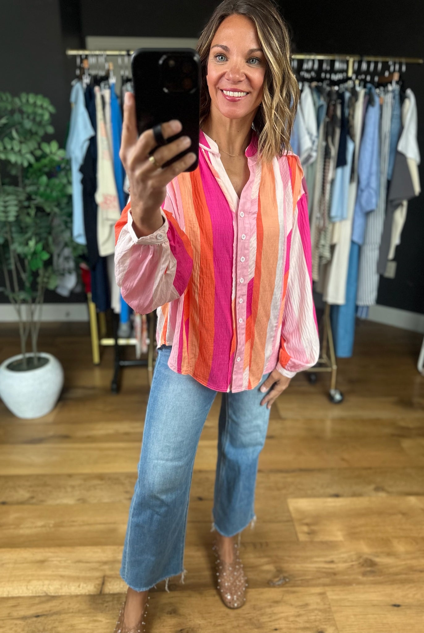 Coastal Fun Button-Down Top-Long Sleeves-Fate-Anna Kaytes Boutique, Women's Fashion Boutique in Grinnell, Iowa