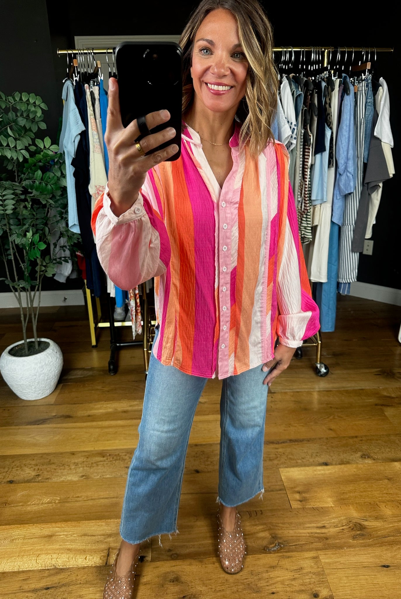Coastal Fun Button-Down Top-Long Sleeves-Fate-Anna Kaytes Boutique, Women's Fashion Boutique in Grinnell, Iowa