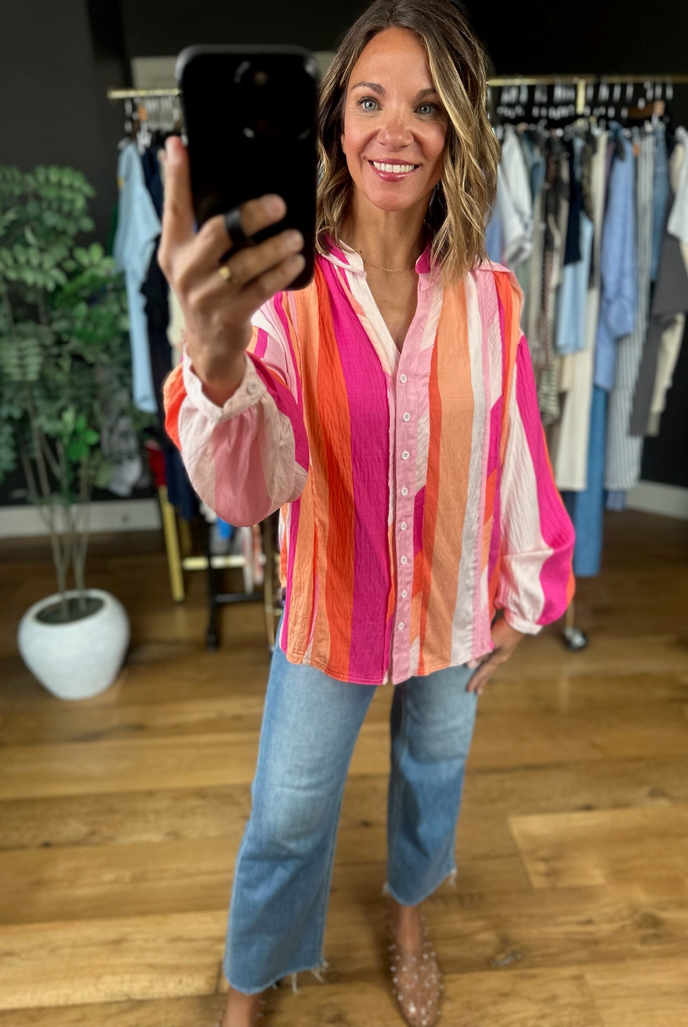 Coastal Fun Button-Down Top-Long Sleeves-Fate-Anna Kaytes Boutique, Women's Fashion Boutique in Grinnell, Iowa
