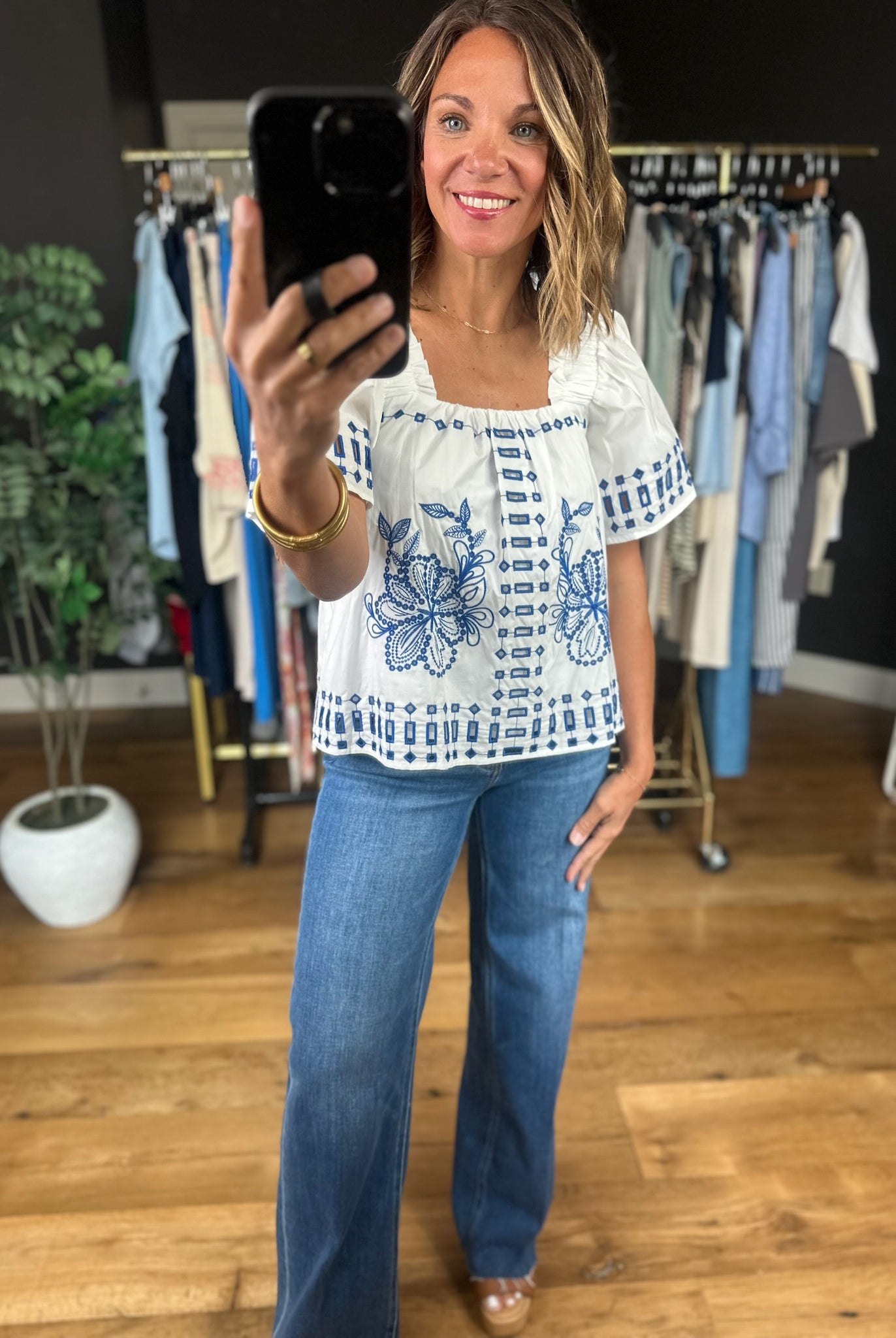 Under Santorini Sun Eyelet Top-Short Sleeves-Fate-Anna Kaytes Boutique, Women's Fashion Boutique in Grinnell, Iowa