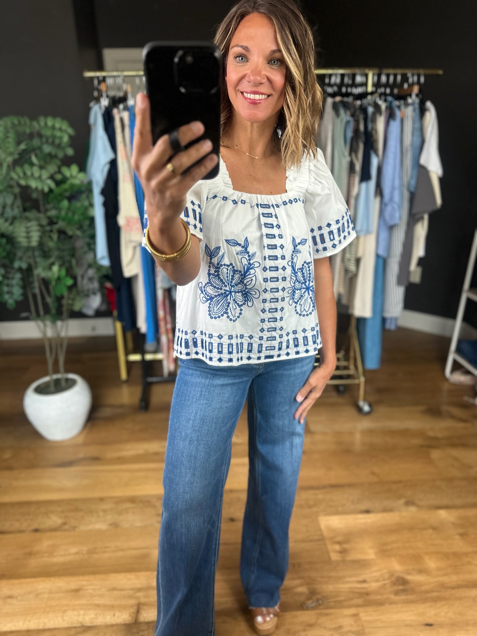 Under Santorini Sun Eyelet Top-Short Sleeves-Fate-Anna Kaytes Boutique, Women's Fashion Boutique in Grinnell, Iowa
