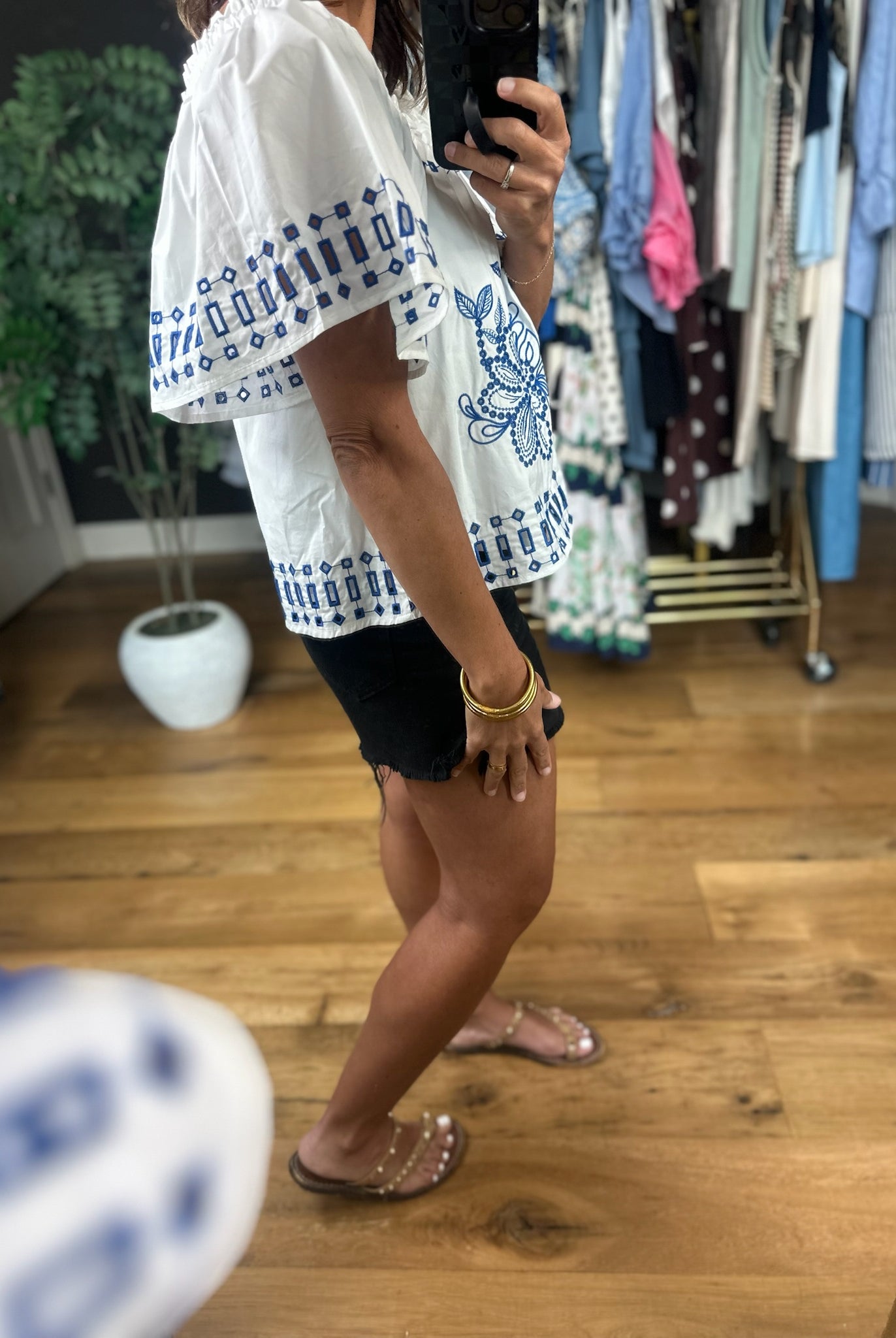 Under Santorini Sun Eyelet Top-Short Sleeves-Fate-Anna Kaytes Boutique, Women's Fashion Boutique in Grinnell, Iowa