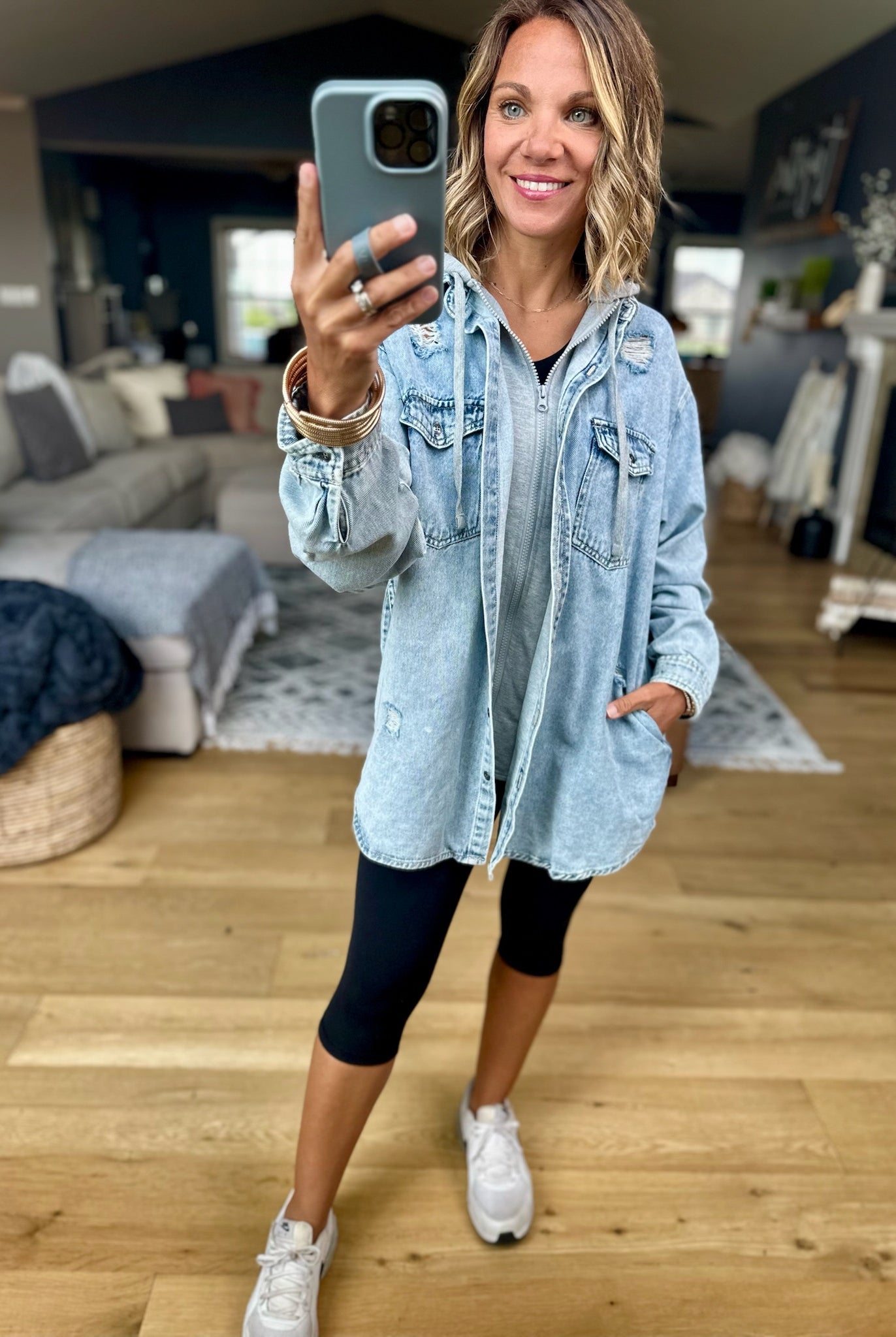 Do It All Denim Hoodie Jacket-Jackets-Risen-Anna Kaytes Boutique, Women's Fashion Boutique in Grinnell, Iowa