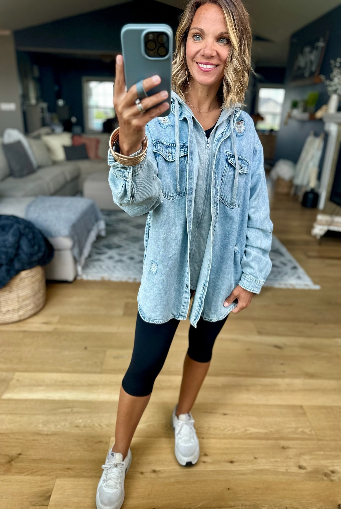 Do It All Denim Hoodie Jacket-Jackets-Risen-Anna Kaytes Boutique, Women's Fashion Boutique in Grinnell, Iowa