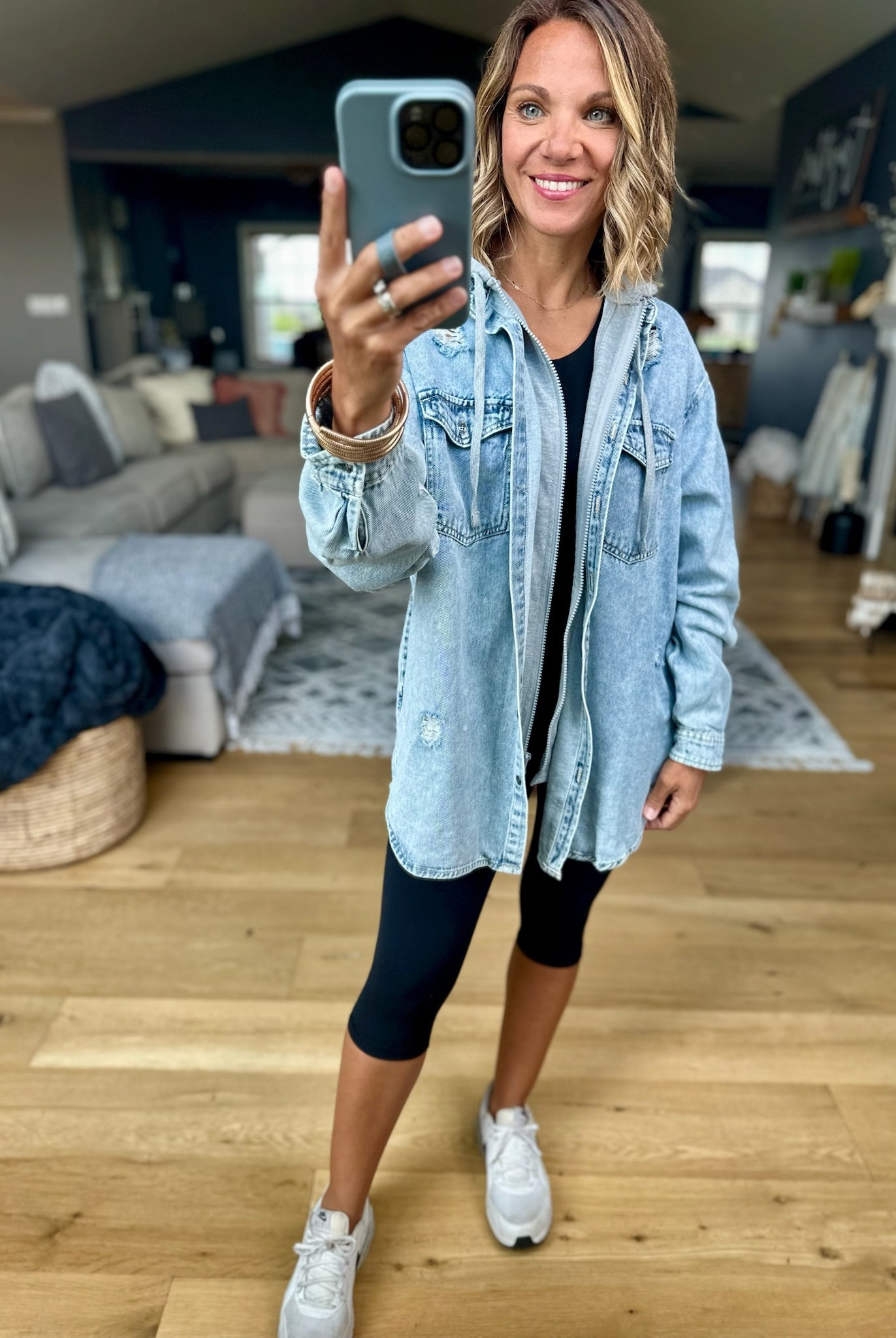 Do It All Denim Hoodie Jacket-Jackets-Risen-Anna Kaytes Boutique, Women's Fashion Boutique in Grinnell, Iowa