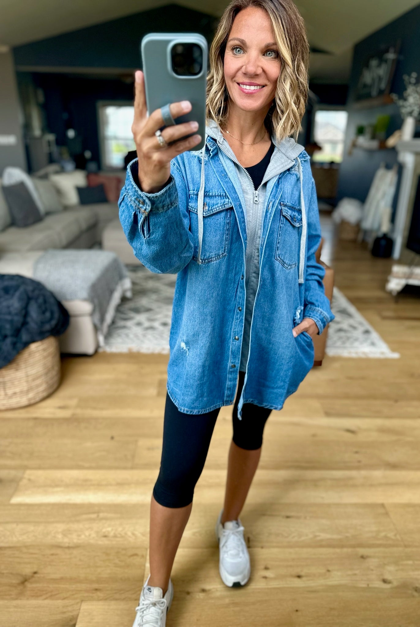 Do It All Denim Hoodie Jacket-Jackets-Risen-Anna Kaytes Boutique, Women's Fashion Boutique in Grinnell, Iowa