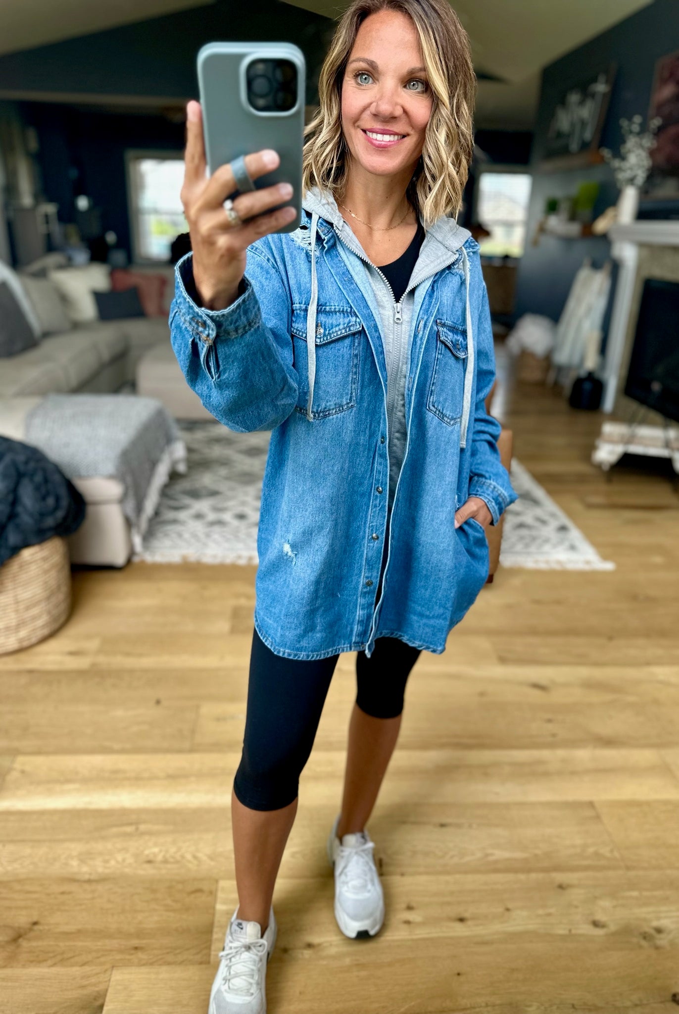 Do It All Denim Hoodie Jacket-Jackets-Risen-Anna Kaytes Boutique, Women's Fashion Boutique in Grinnell, Iowa