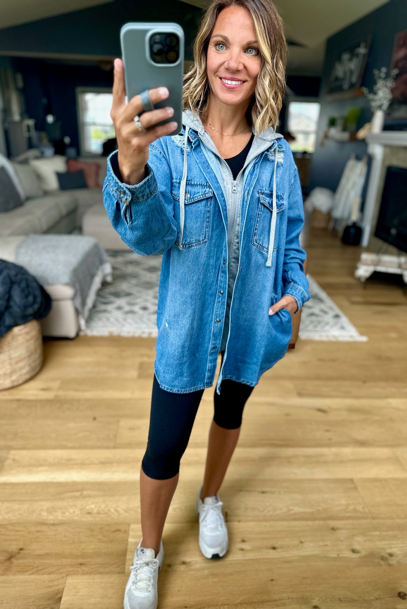 Do It All Denim Hoodie Jacket-Jackets-Risen-Anna Kaytes Boutique, Women's Fashion Boutique in Grinnell, Iowa