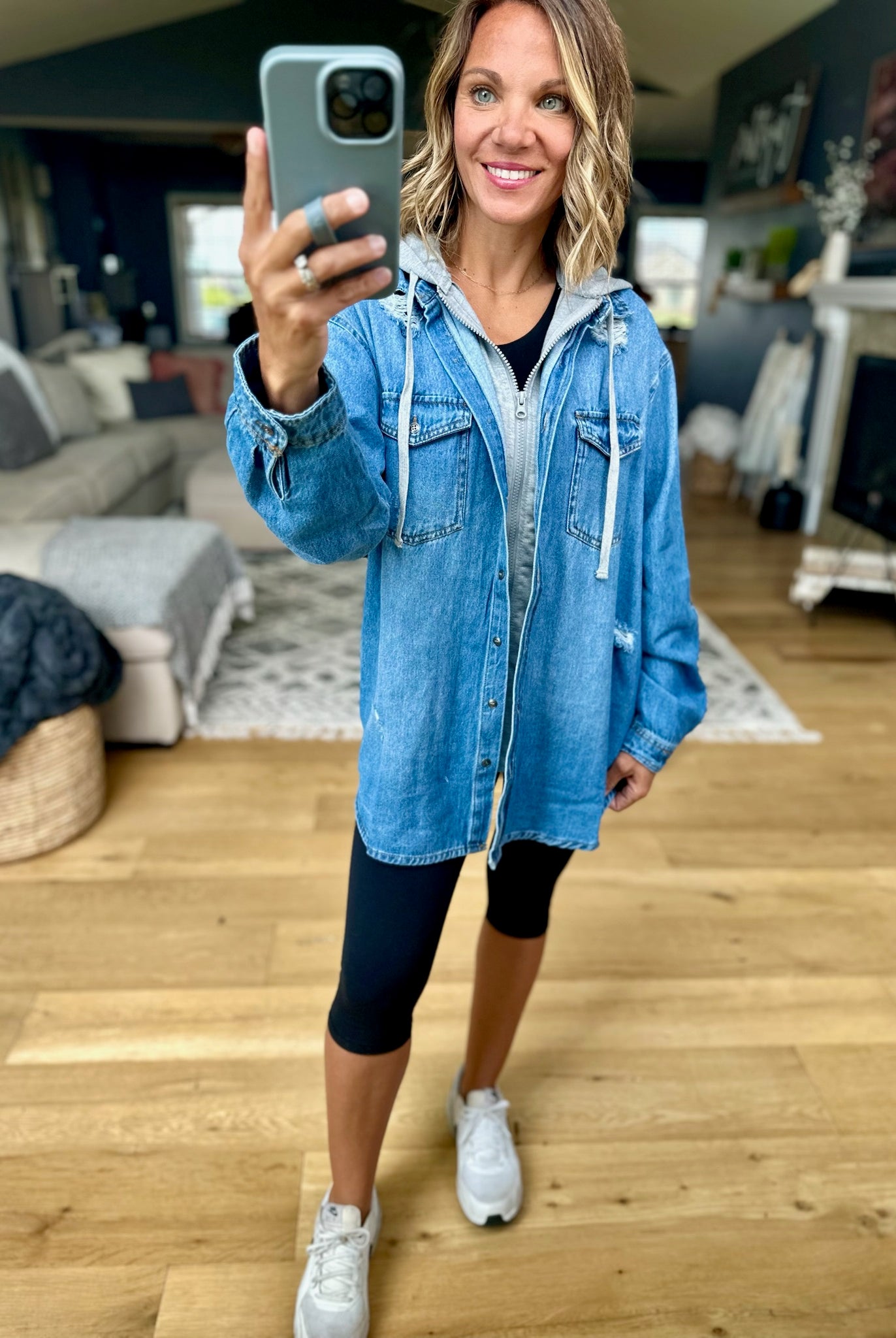 Do It All Denim Hoodie Jacket-Jackets-Risen-Anna Kaytes Boutique, Women's Fashion Boutique in Grinnell, Iowa