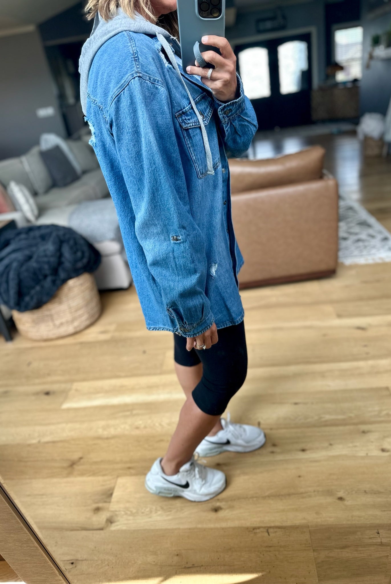 Do It All Denim Hoodie Jacket-Jackets-Risen-Anna Kaytes Boutique, Women's Fashion Boutique in Grinnell, Iowa