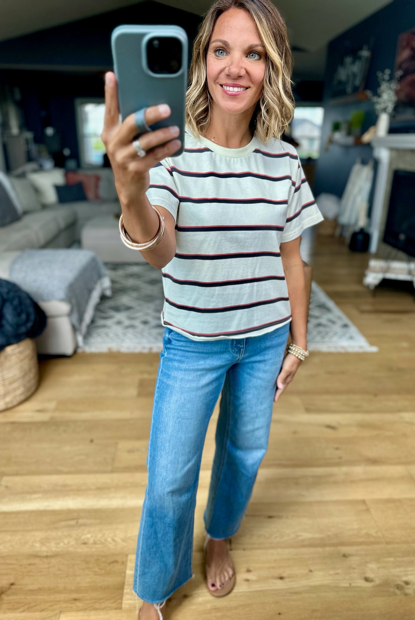 Say Enough Striped Tee-Thread & Supply-Anna Kaytes Boutique, Women's Fashion Boutique in Grinnell, Iowa