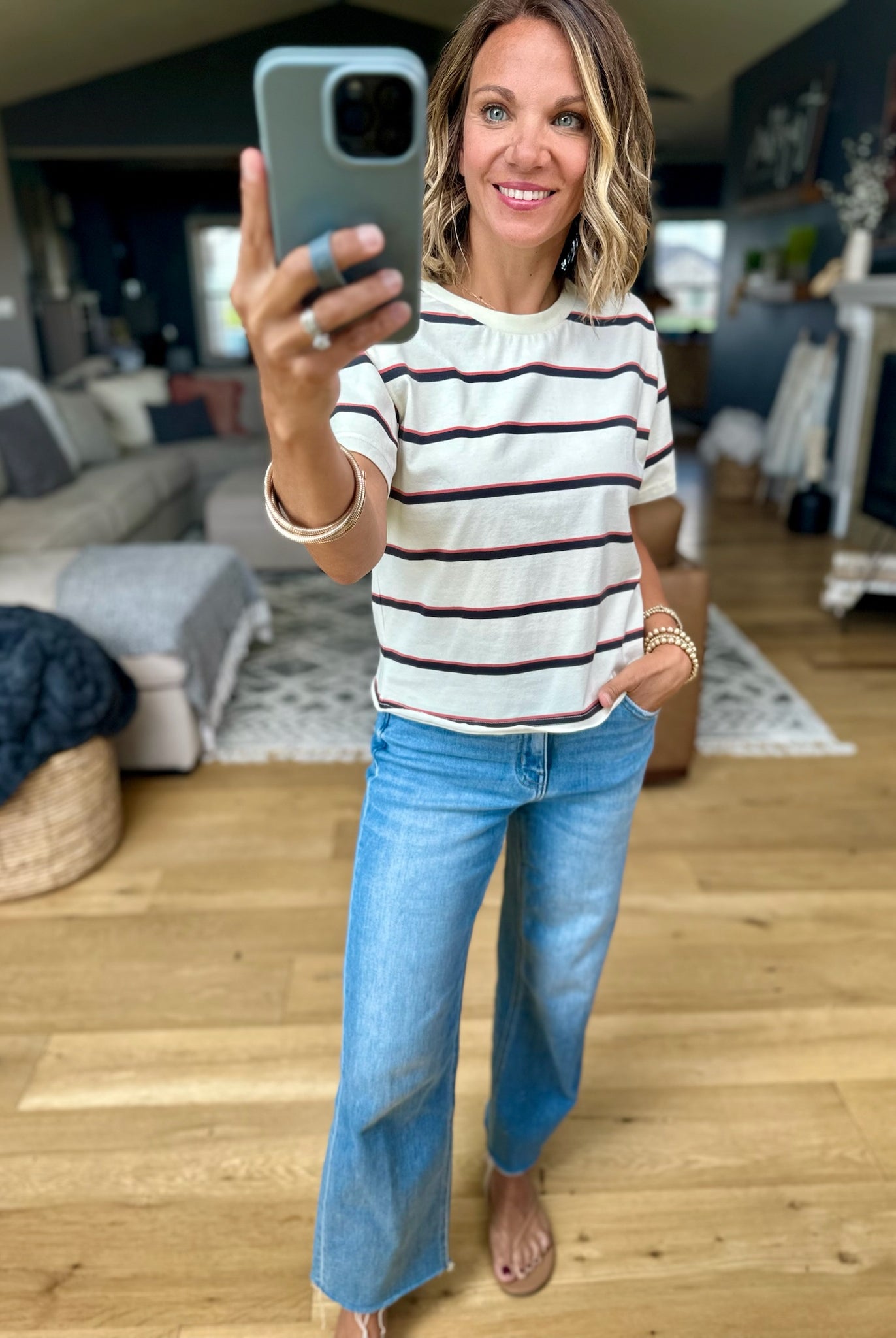 Say Enough Striped Tee-Thread & Supply-Anna Kaytes Boutique, Women's Fashion Boutique in Grinnell, Iowa