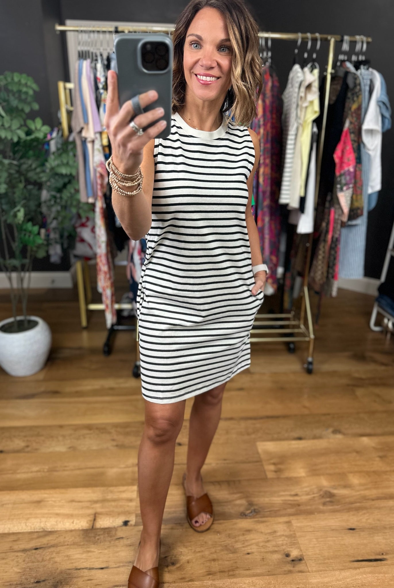 Sunny Days Striped Pocket Tee Dress-Dresses-Double Zero-Anna Kaytes Boutique, Women's Fashion Boutique in Grinnell, Iowa