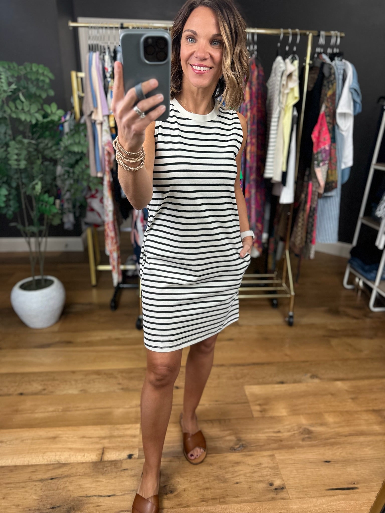 Sunny Days Striped Pocket Tee Dress-Dresses-Double Zero-Anna Kaytes Boutique, Women's Fashion Boutique in Grinnell, Iowa