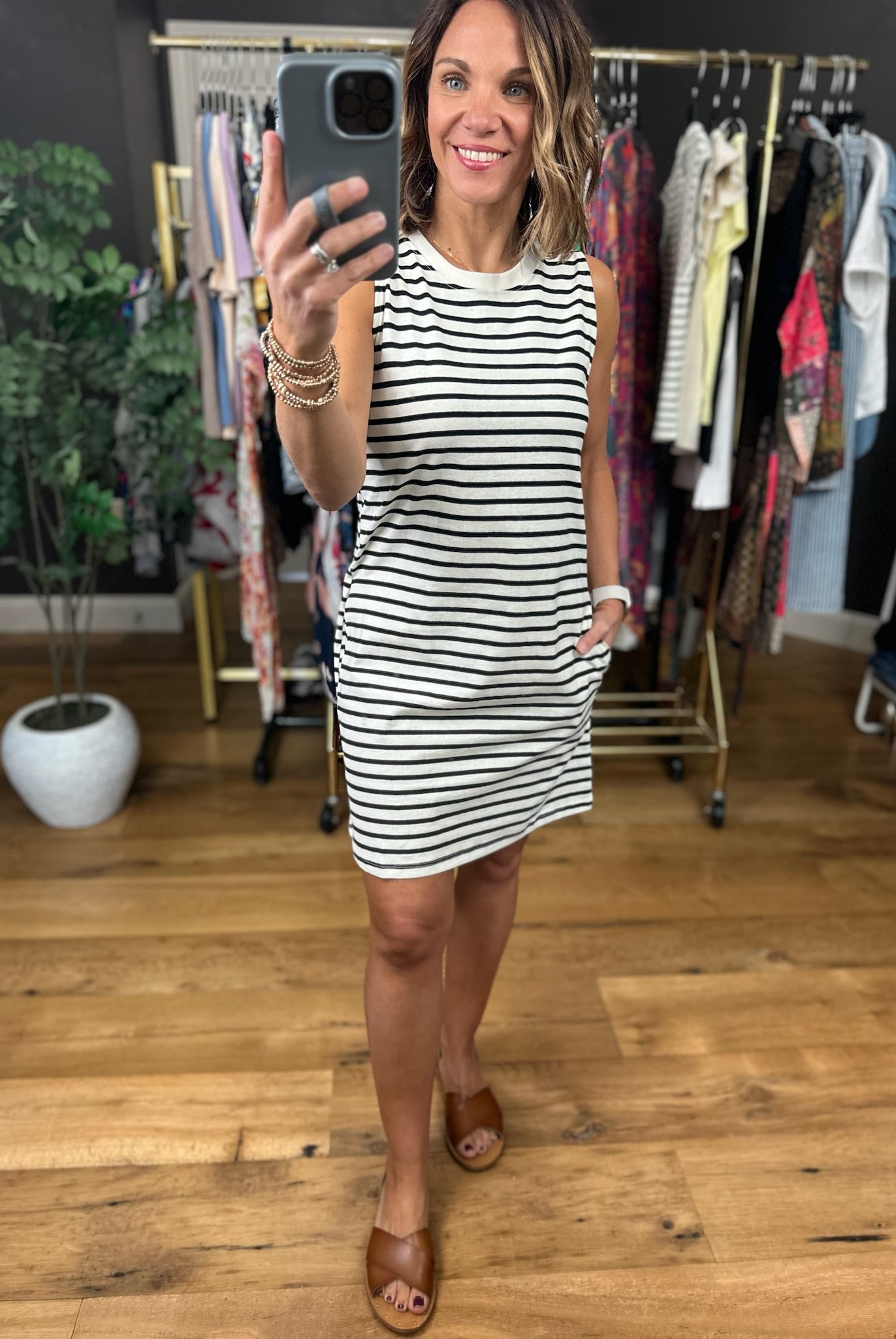 Sunny Days Striped Pocket Tee Dress-Dresses-Double Zero-Anna Kaytes Boutique, Women's Fashion Boutique in Grinnell, Iowa