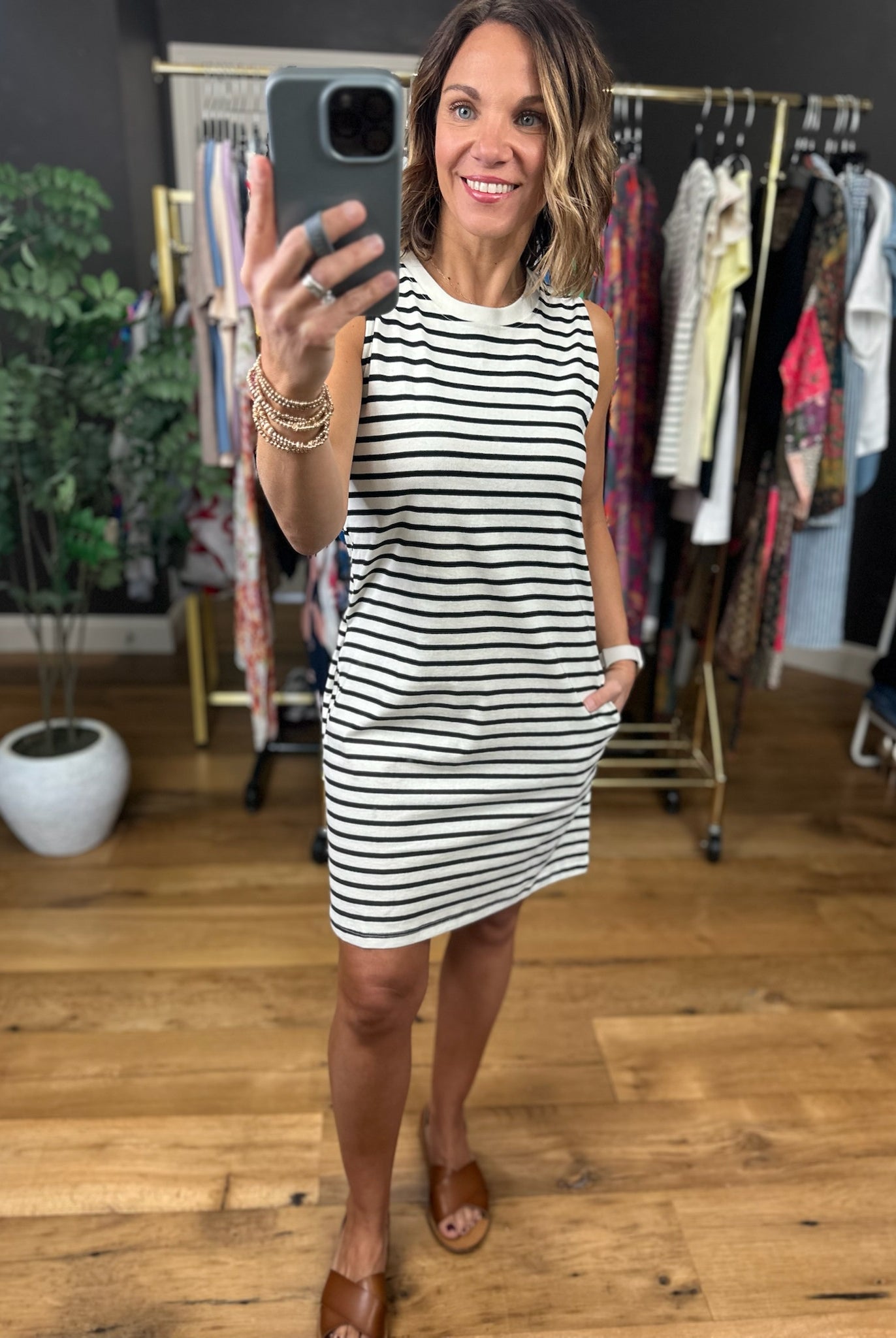 Sunny Days Striped Pocket Tee Dress-Dresses-Double Zero-Anna Kaytes Boutique, Women's Fashion Boutique in Grinnell, Iowa