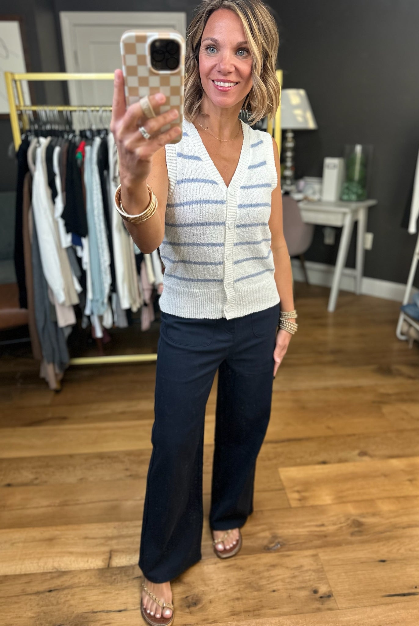 Make My Way Striped Knit Sweater Vest - Slate Blue-Be Cool-Anna Kaytes Boutique, Women's Fashion Boutique in Grinnell, Iowa