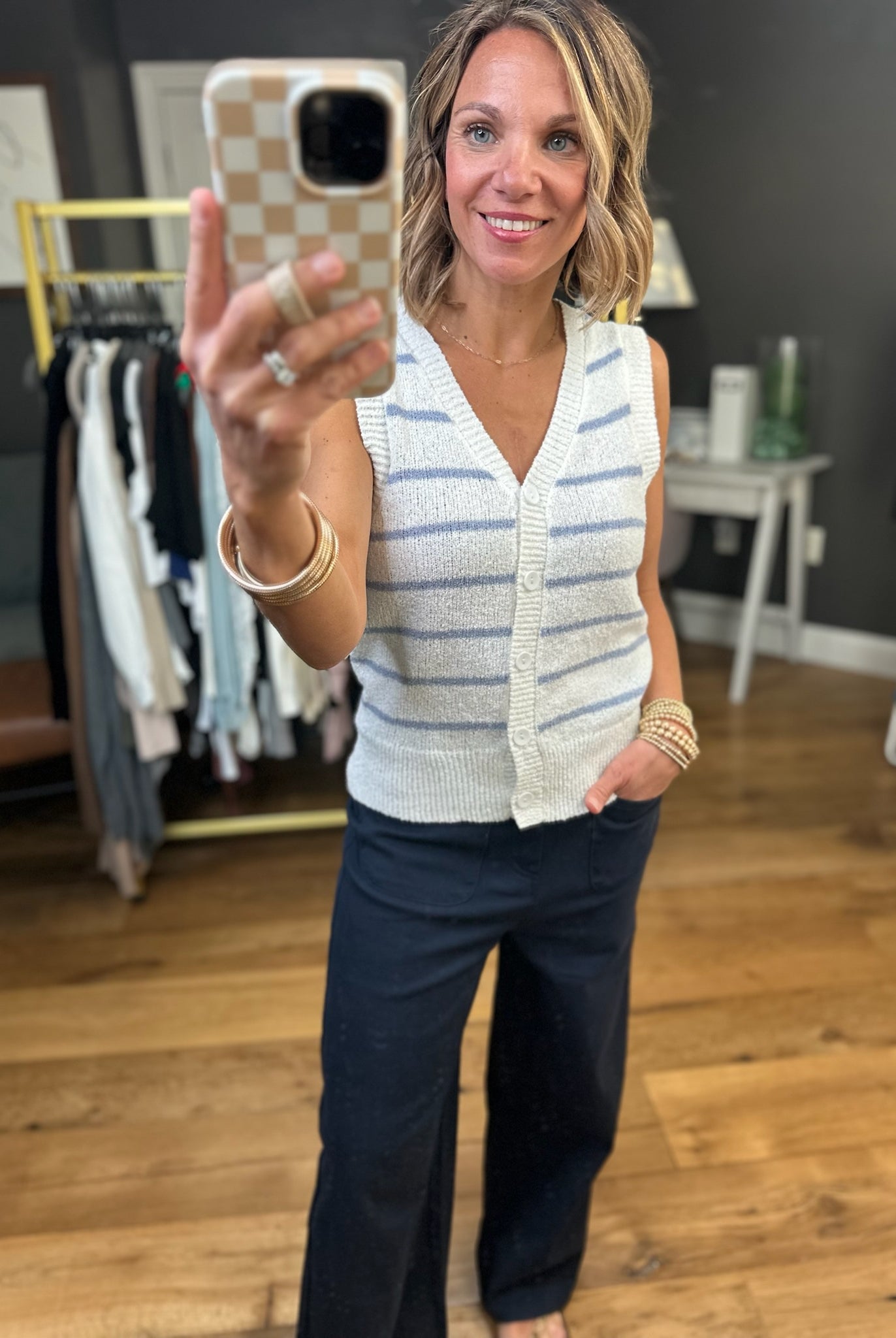 Make My Way Striped Knit Sweater Vest - Slate Blue-Be Cool-Anna Kaytes Boutique, Women's Fashion Boutique in Grinnell, Iowa