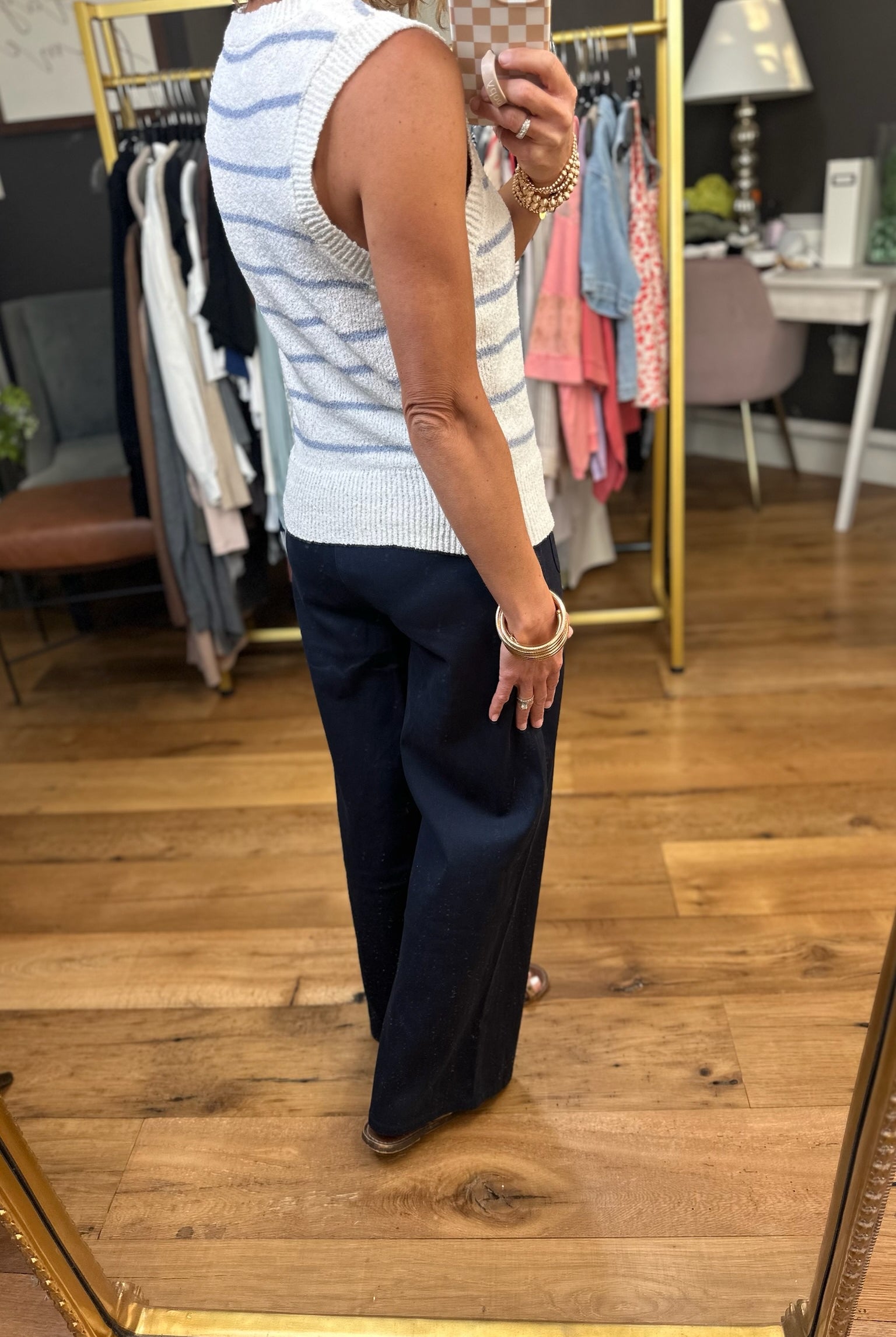 Make My Way Striped Knit Sweater Vest - Slate Blue-Be Cool-Anna Kaytes Boutique, Women's Fashion Boutique in Grinnell, Iowa
